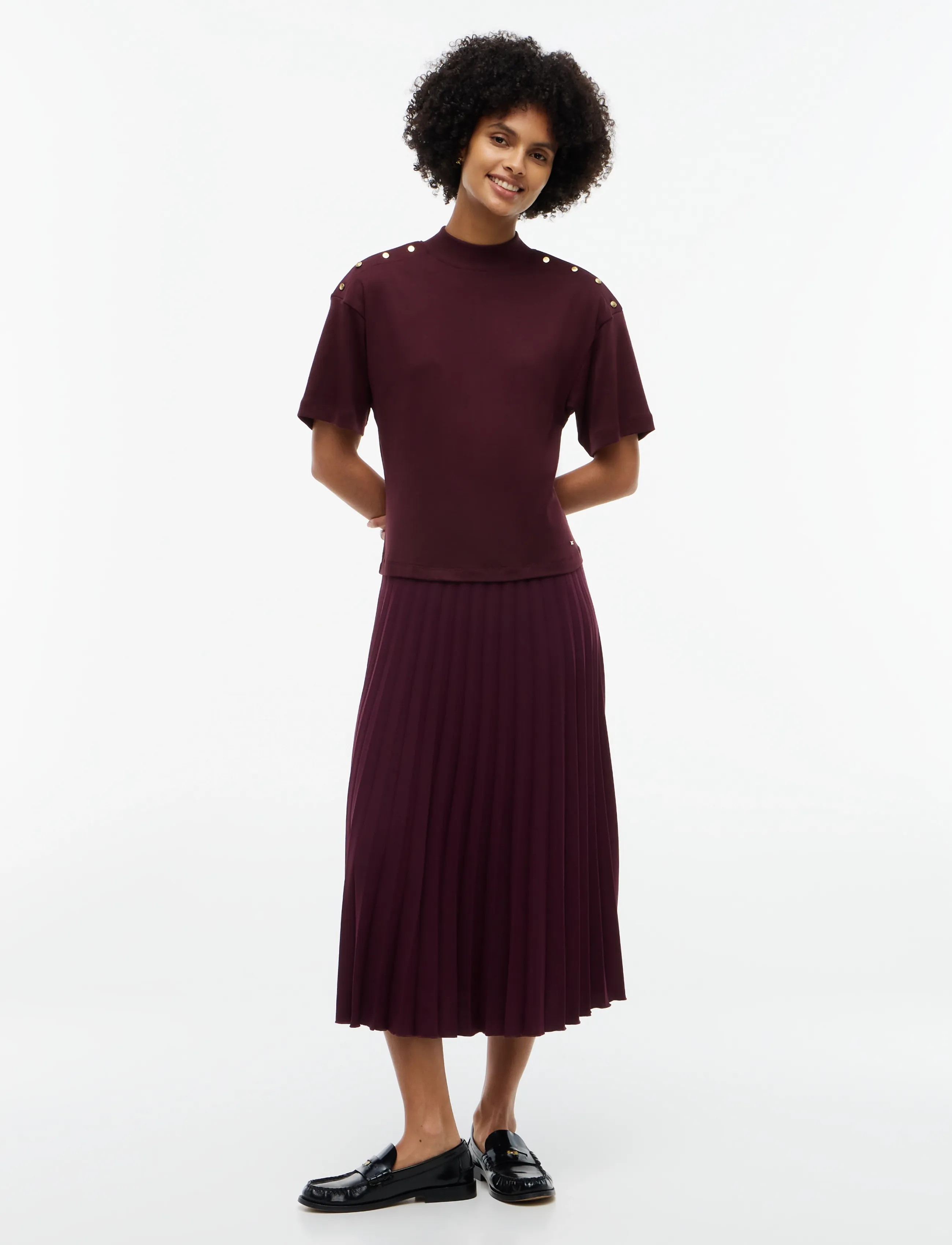 Tommy Hilfiger GOLD BUTTON HIGH-NK S/S DRESS - Everyday Style - DEEP BURGUNDY / burgundy