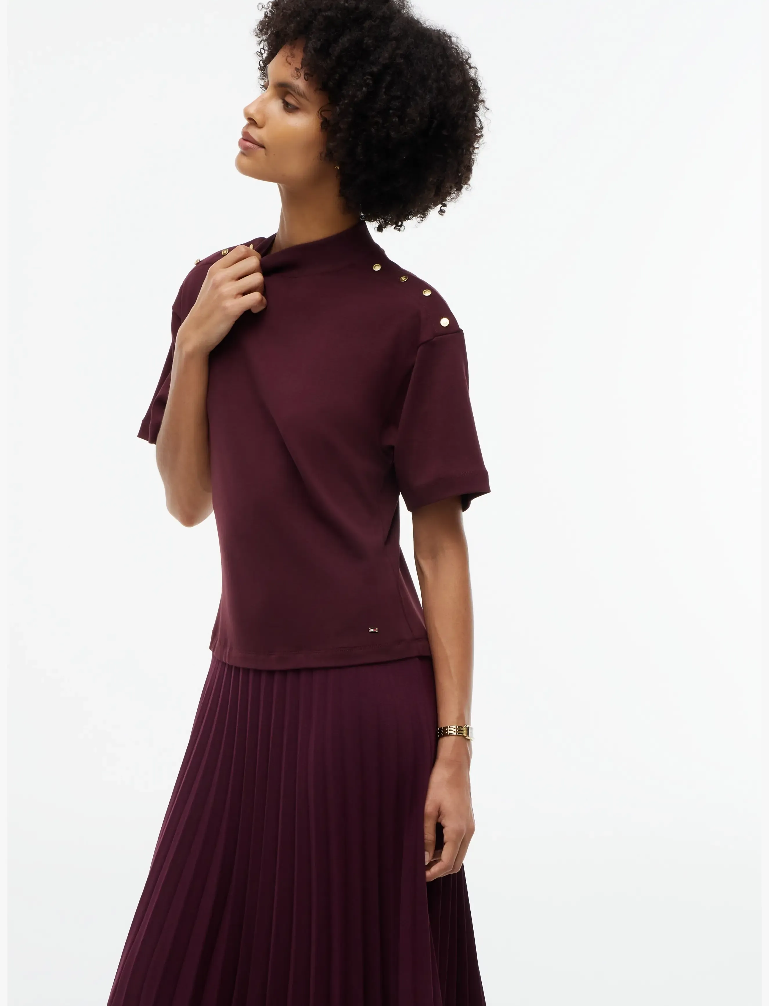 Tommy Hilfiger - GOLD BUTTON HIGH-NK S/S DRESS - deep burgundy - 2