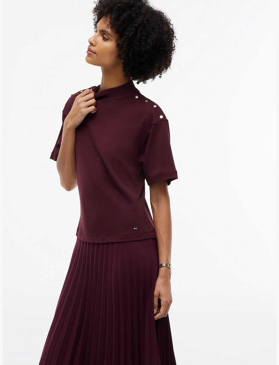 Tommy Hilfiger - GOLD BUTTON HIGH-NK S/S DRESS - deep burgundy - 2