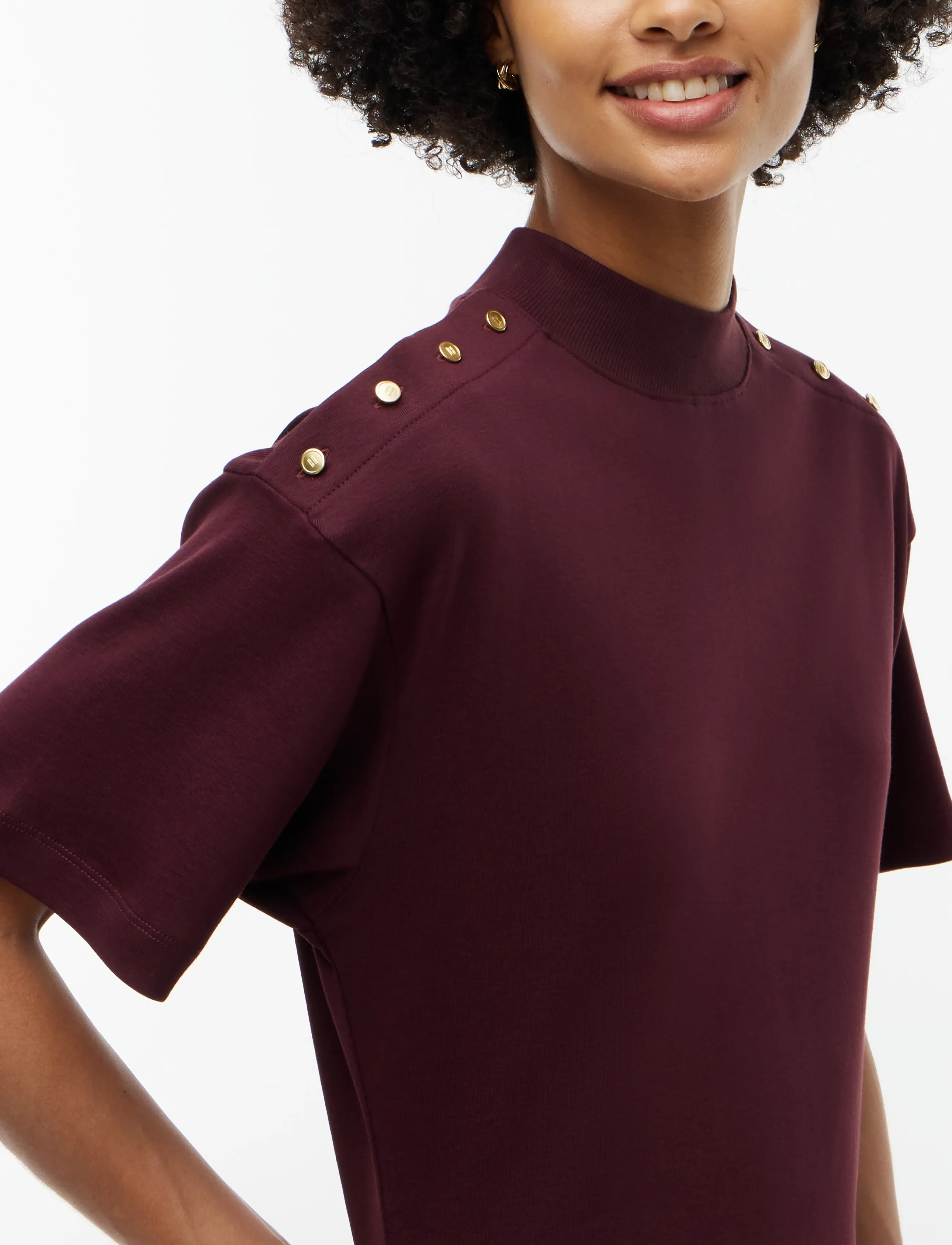 Tommy Hilfiger - GOLD BUTTON HIGH-NK S/S DRESS - deep burgundy - 3