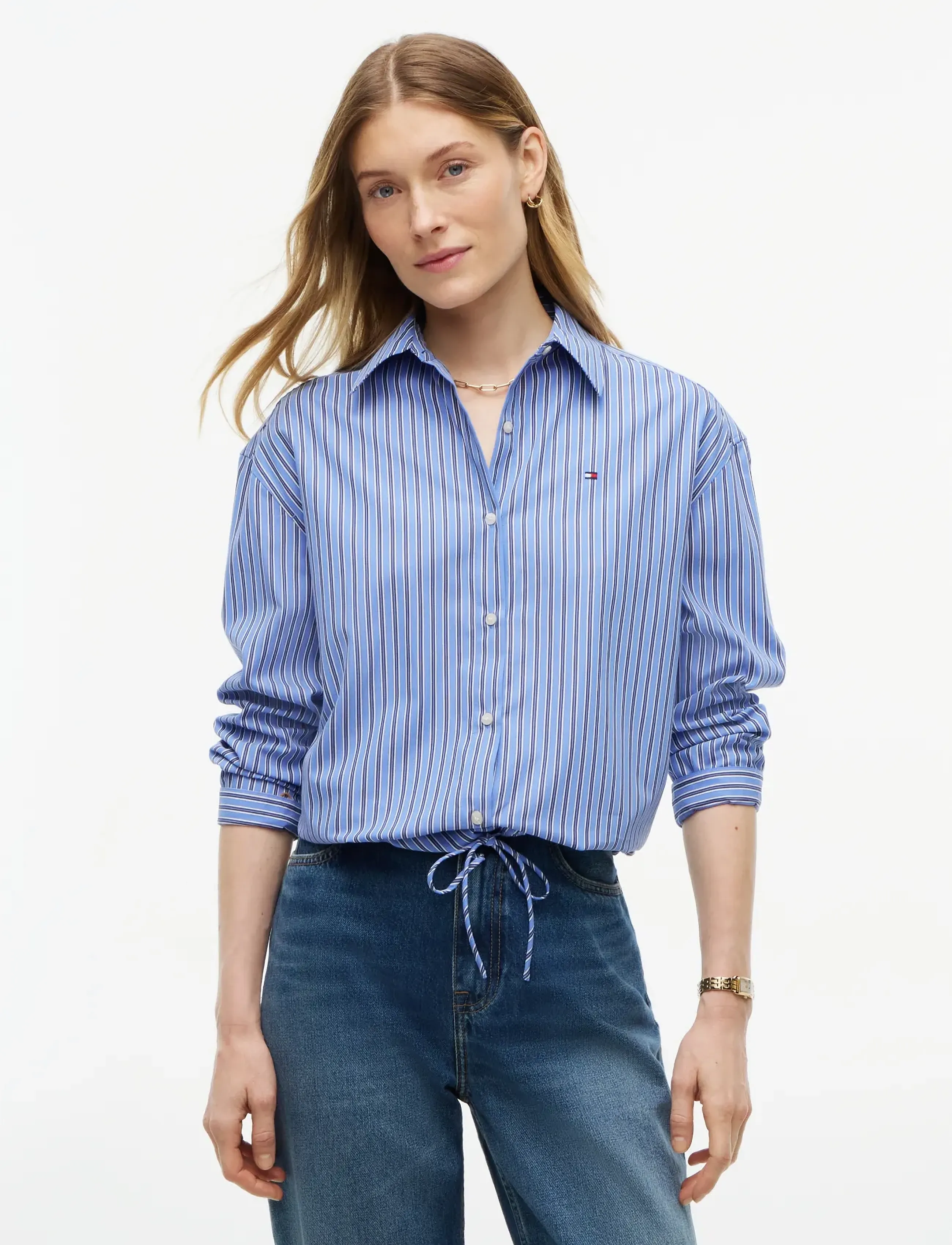 Tommy Hilfiger POPLIN LS DRAWSTRING SHIRT - Tommy Hilfiger - NEW YORK BLUE STRIPE / blue