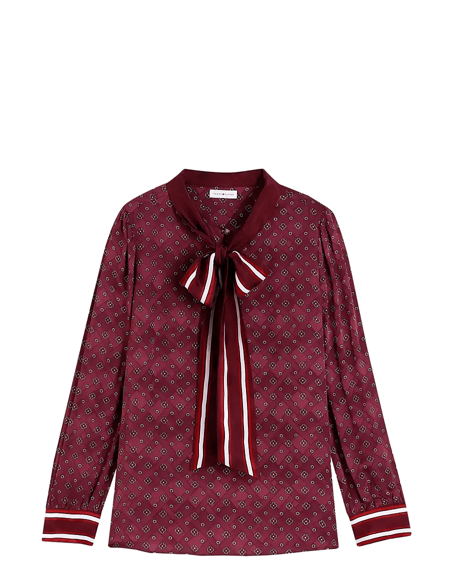 Tommy Hilfiger - FLUID JACQUARD TIE DETAIL SHIRT - marškiniai ilgomis rankovėmis - placed foulard burgundy - 1