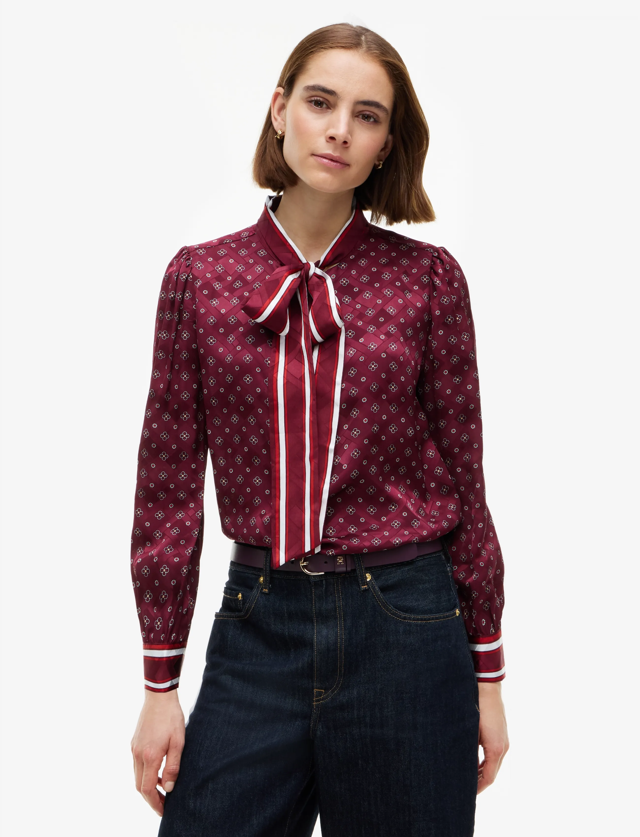 Tommy Hilfiger - FLUID JACQUARD TIE DETAIL SHIRT - marškiniai ilgomis rankovėmis - placed foulard burgundy - 0