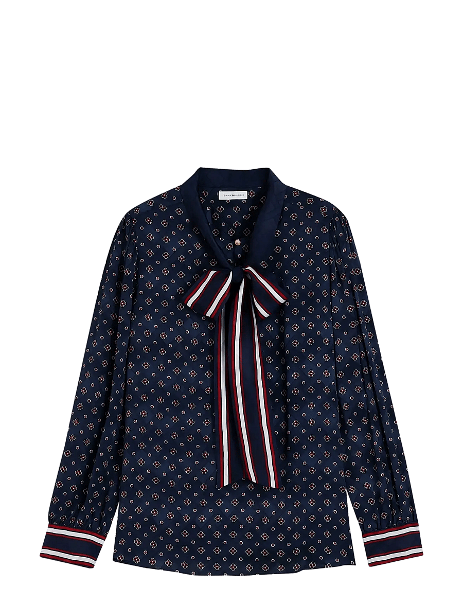 Tommy Hilfiger - FLUID JACQUARD TIE DETAIL SHIRT - langärmlige hemden - placed foulard dark blue - 1