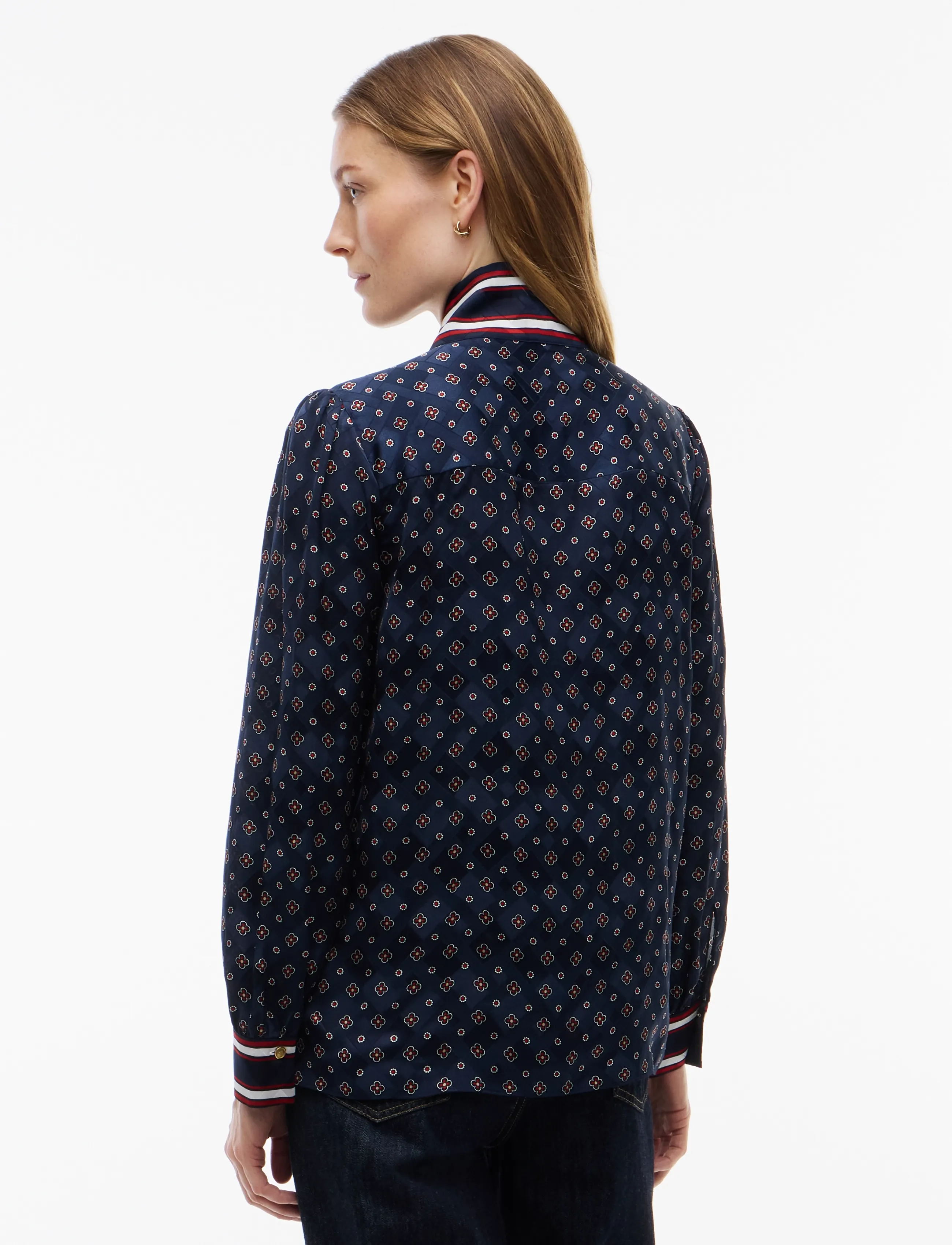 Tommy Hilfiger - FLUID JACQUARD TIE DETAIL SHIRT - langärmlige hemden - placed foulard dark blue - 2