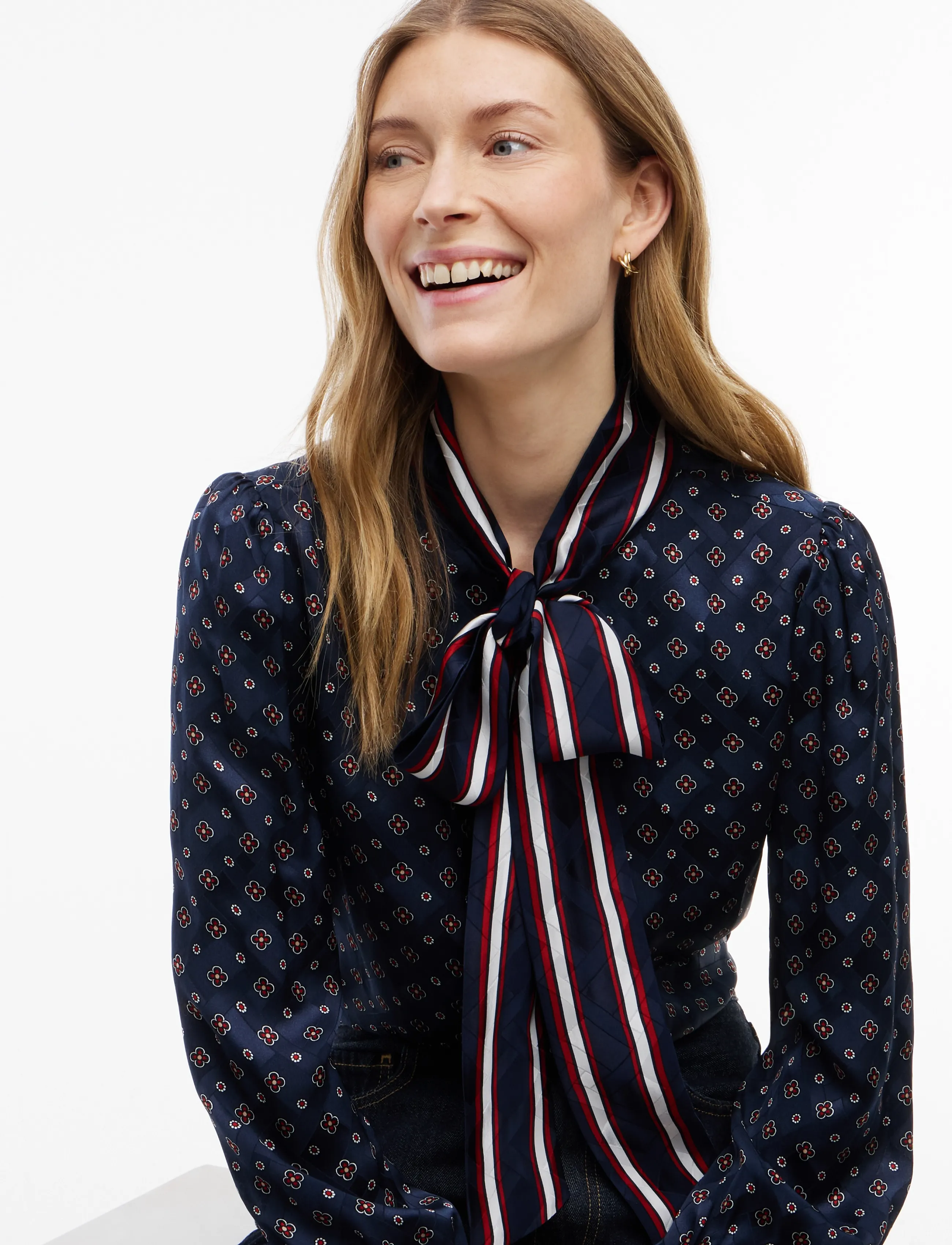 Tommy Hilfiger - FLUID JACQUARD TIE DETAIL SHIRT - langärmlige hemden - placed foulard dark blue - 3