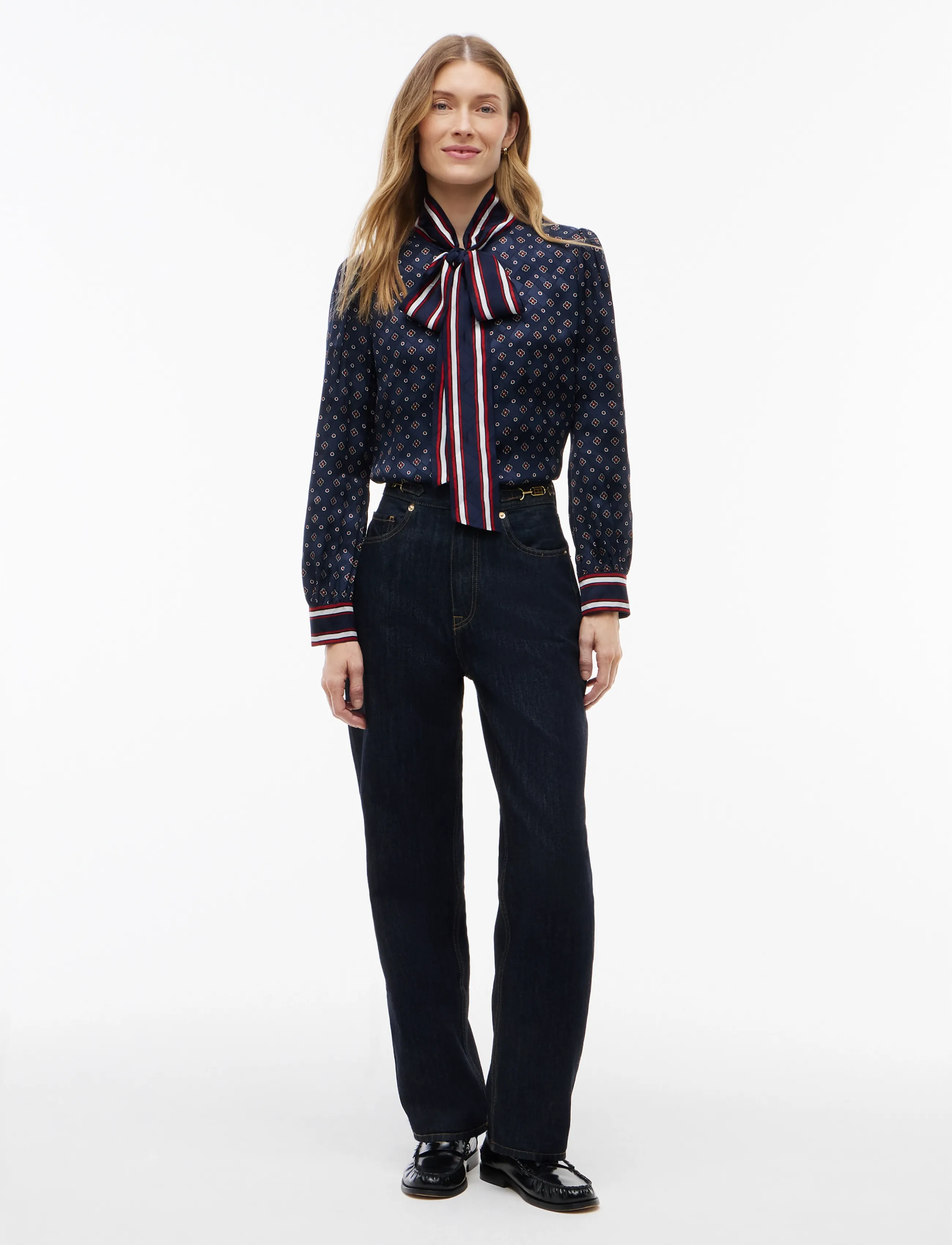 Tommy Hilfiger - FLUID JACQUARD TIE DETAIL SHIRT - langärmlige hemden - placed foulard dark blue - 4
