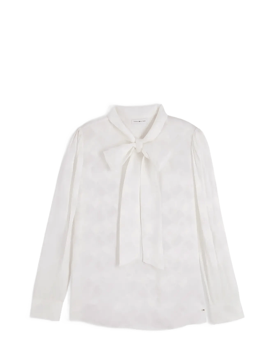 Tommy Hilfiger - FLUID JACQUARD TIE DETAIL SHIRT - långärmade skjortor - ivory silk - 1