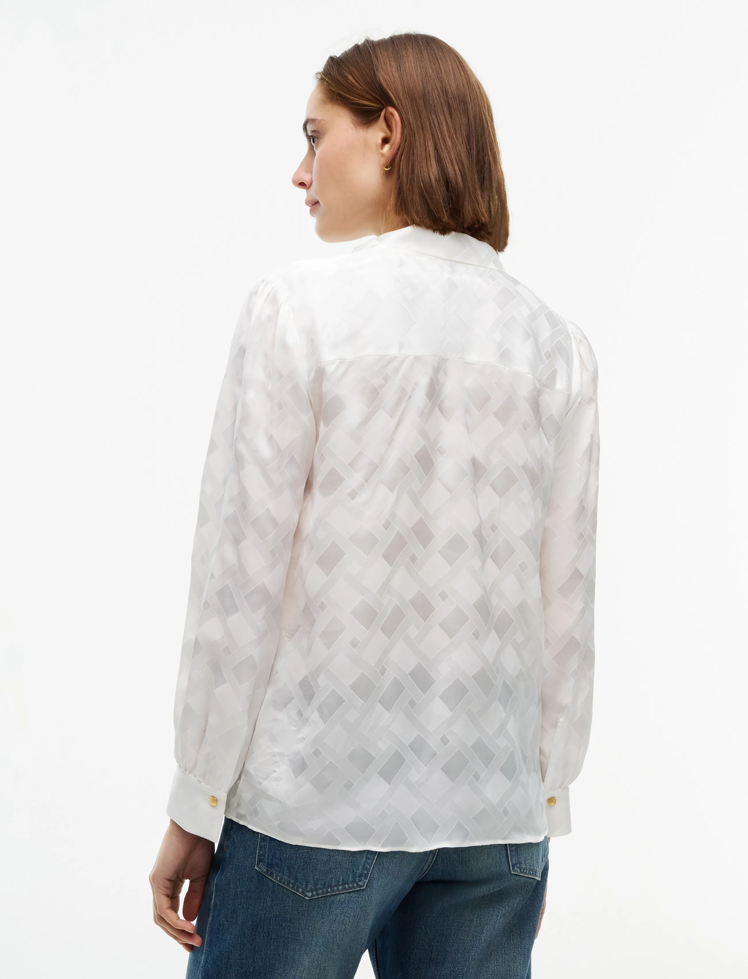 Tommy Hilfiger - FLUID JACQUARD TIE DETAIL SHIRT - långärmade skjortor - ivory silk - 2
