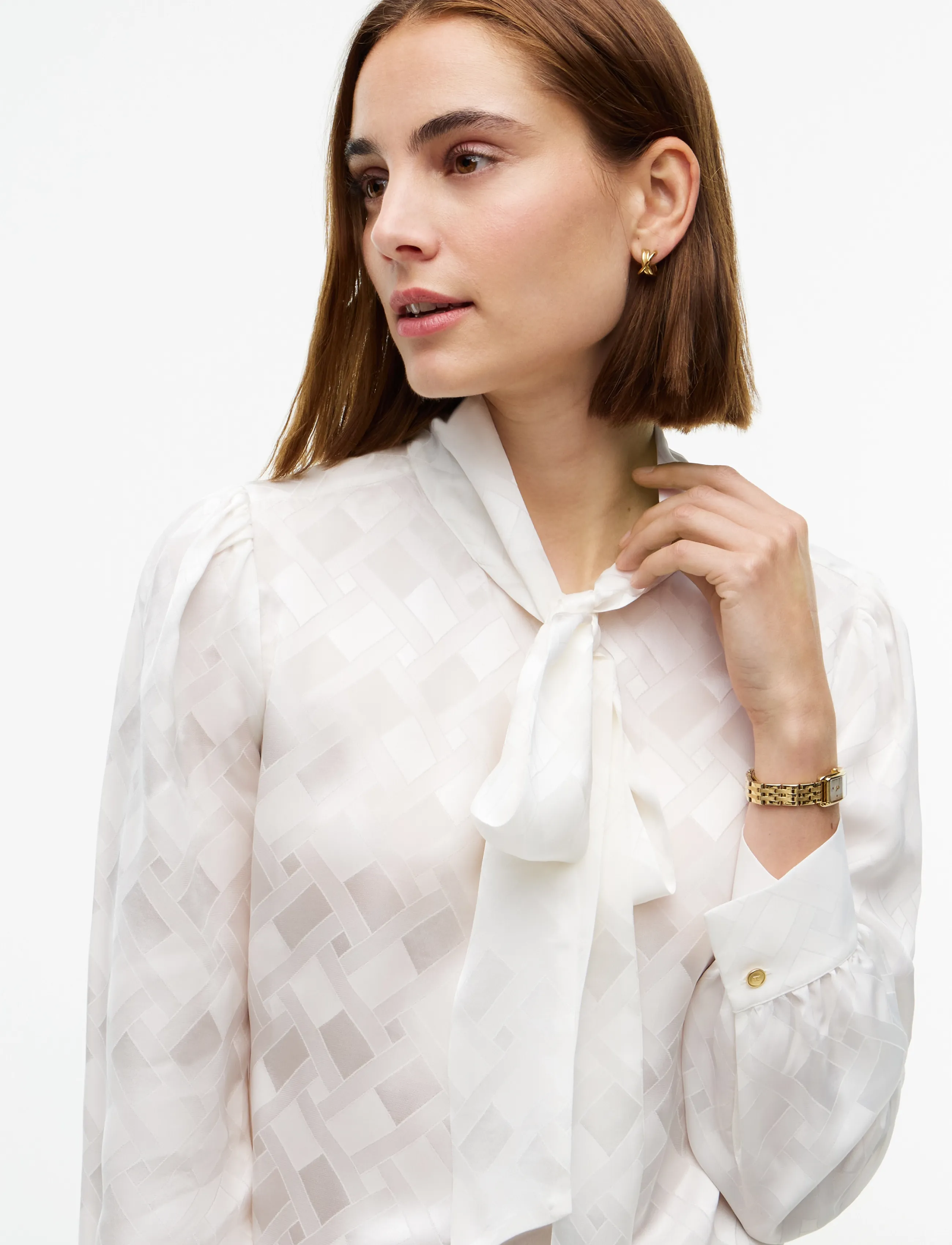 Tommy Hilfiger - FLUID JACQUARD TIE DETAIL SHIRT - långärmade skjortor - ivory silk - 3