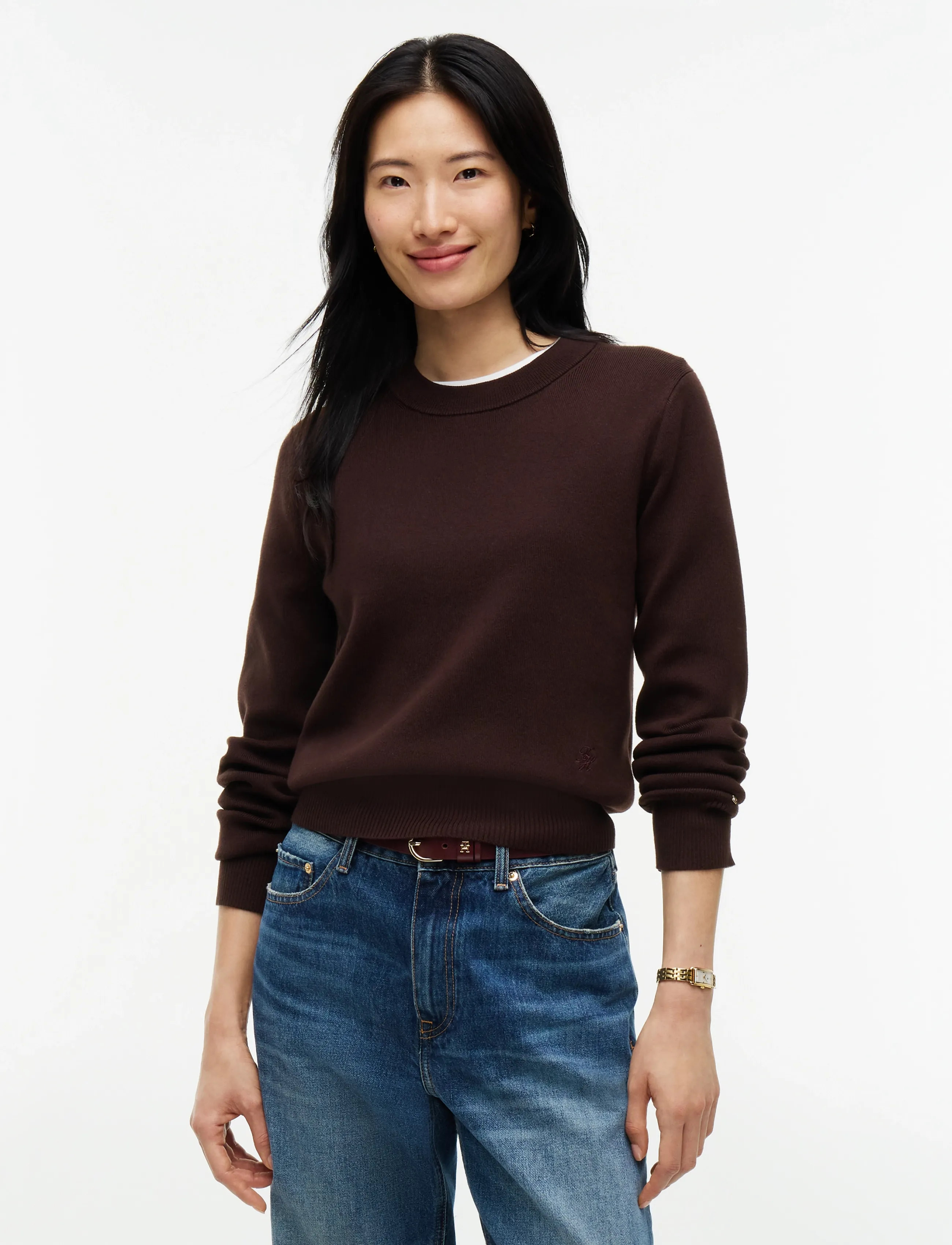 Tommy Hilfiger Co Full Needle C-Nk Swt, M, Knitwear, Braun - Jumpers, Frauen