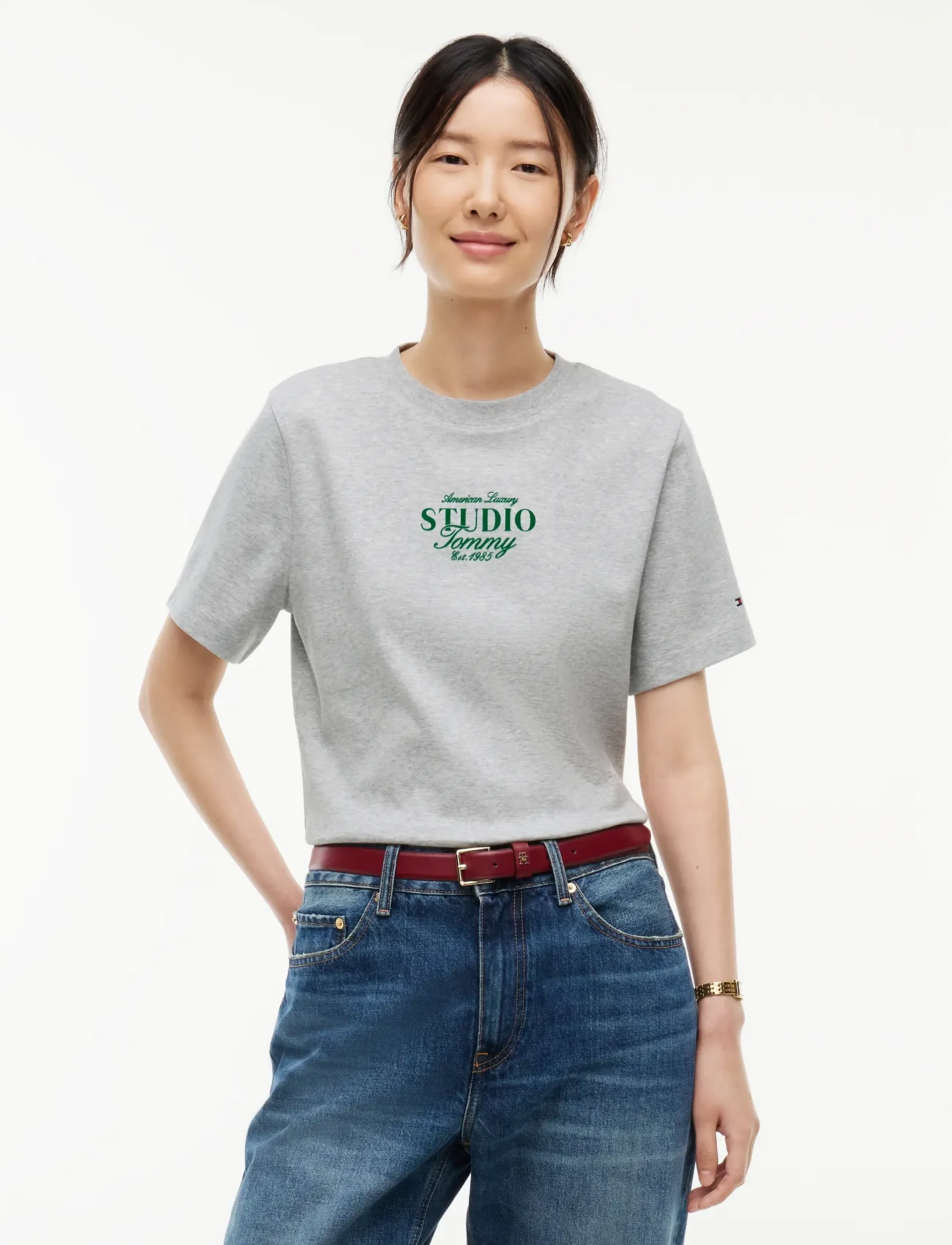 Tommy Hilfiger STUDIO TOMMY REG C-NK S/S TSHIRT - Tommy Hilfiger - LIGHT GREY HTR / grey
