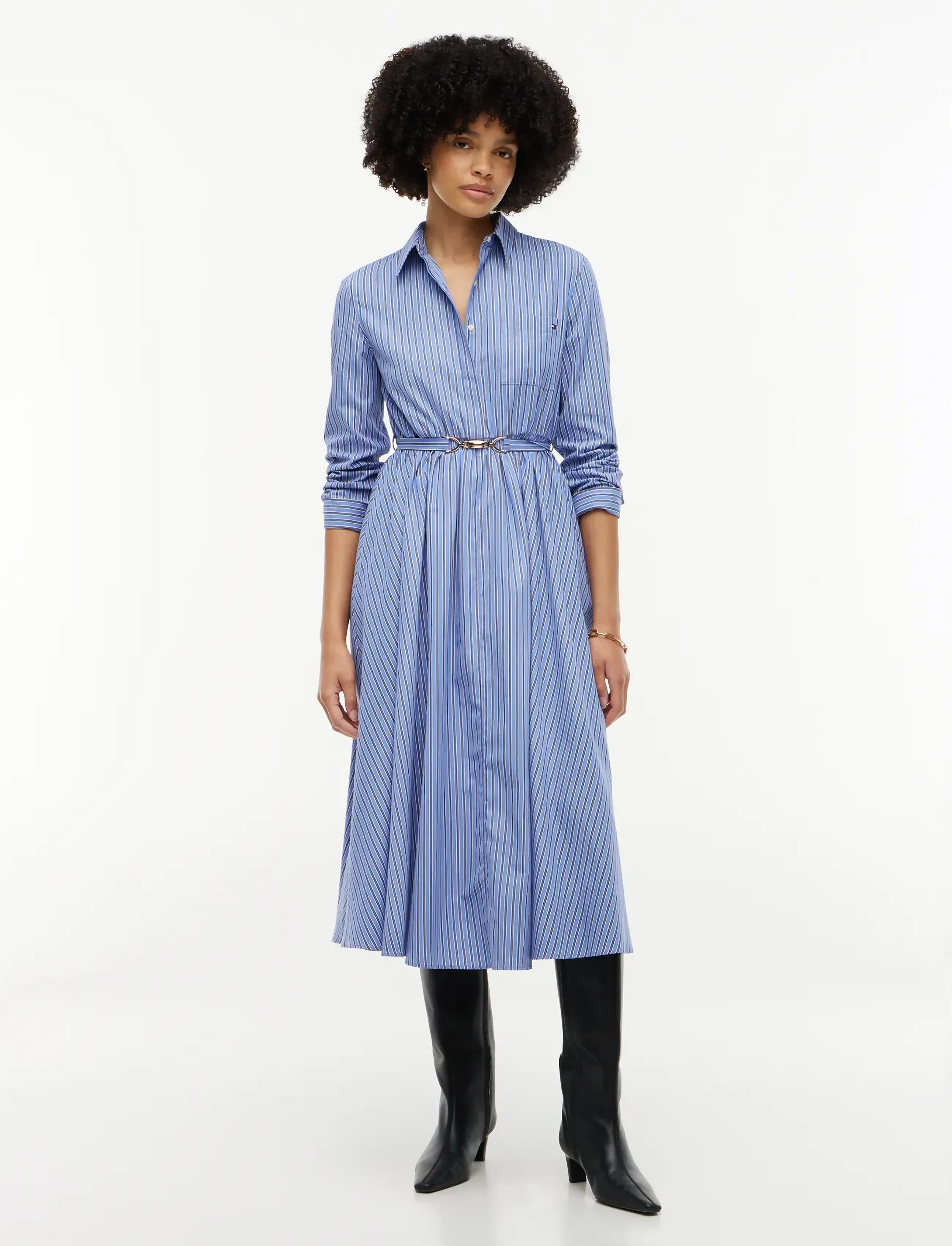 Tommy Hilfiger POPLIN BELTED LS SHIRT DRESS - Tommy Hilfiger - NEW YORK BLUE STRIPE / blue