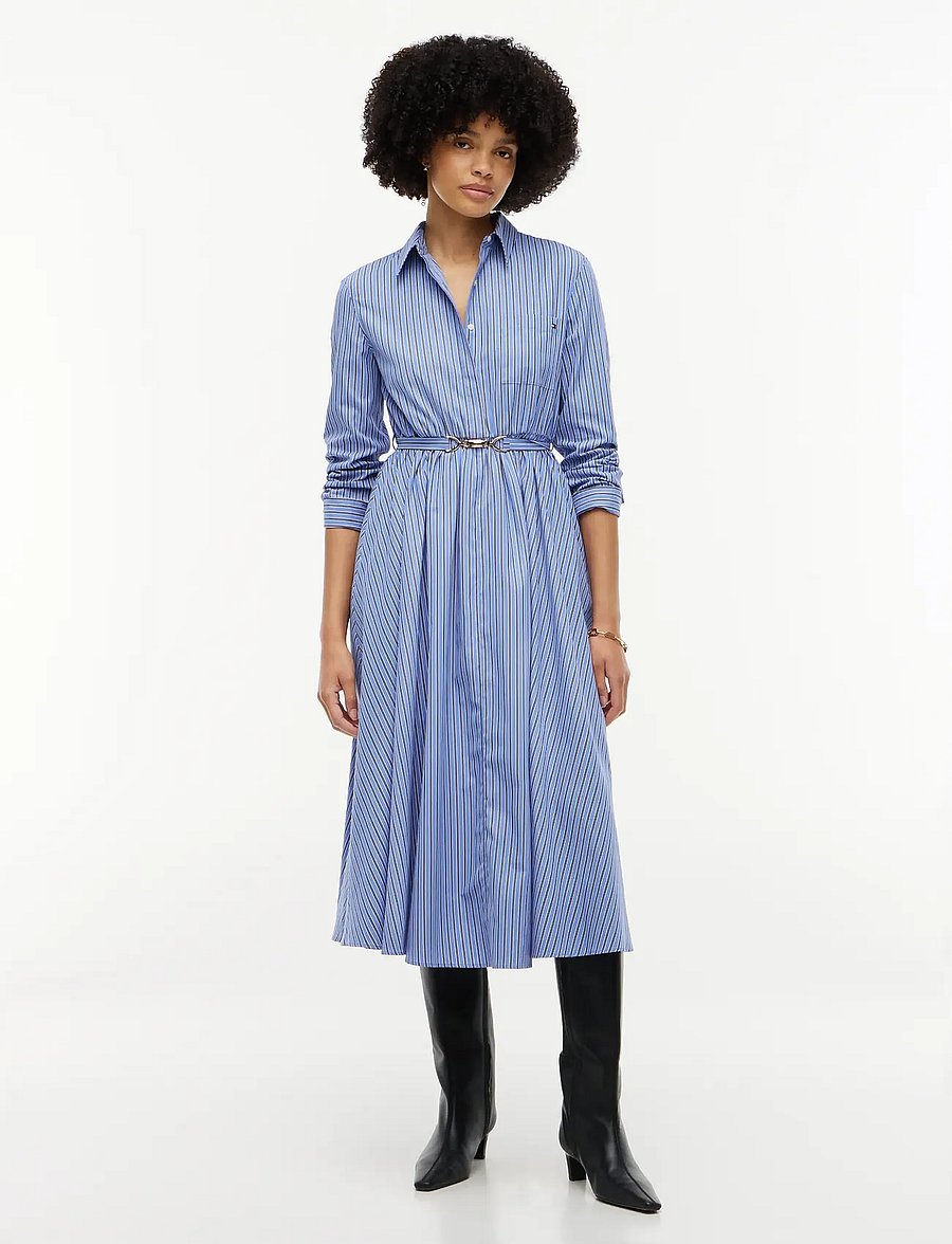 Tommy Hilfiger - POPLIN BELTED LS SHIRT DRESS - särkkleidid - new york blue stripe - 0