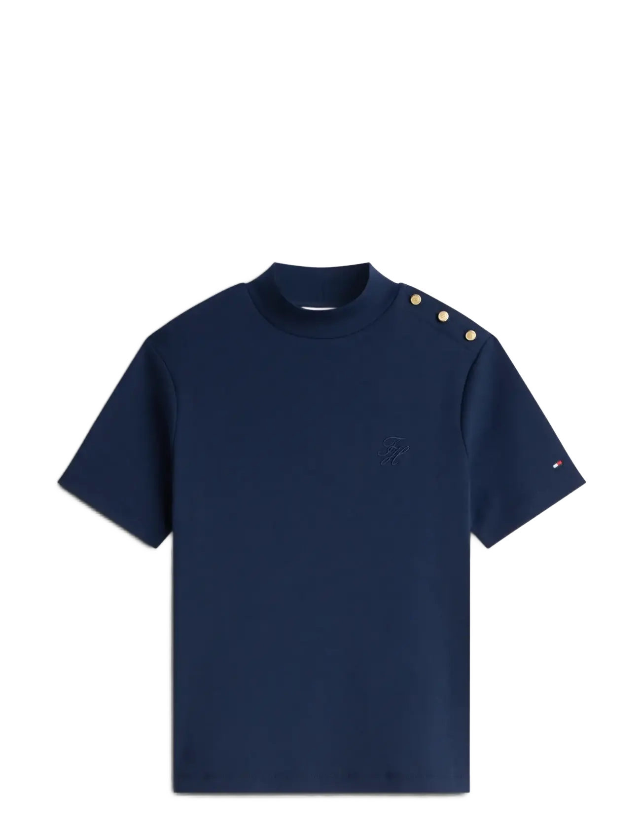 Tommy Hilfiger - SCRIPT GOLD BTTN MOCK-NK S/S TEE - t-shirts - dark blue - 1