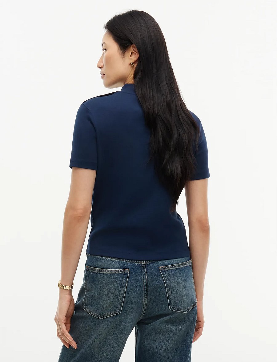 Tommy Hilfiger - SCRIPT GOLD BTTN MOCK-NK S/S TEE - t-shirts - dark blue - 2