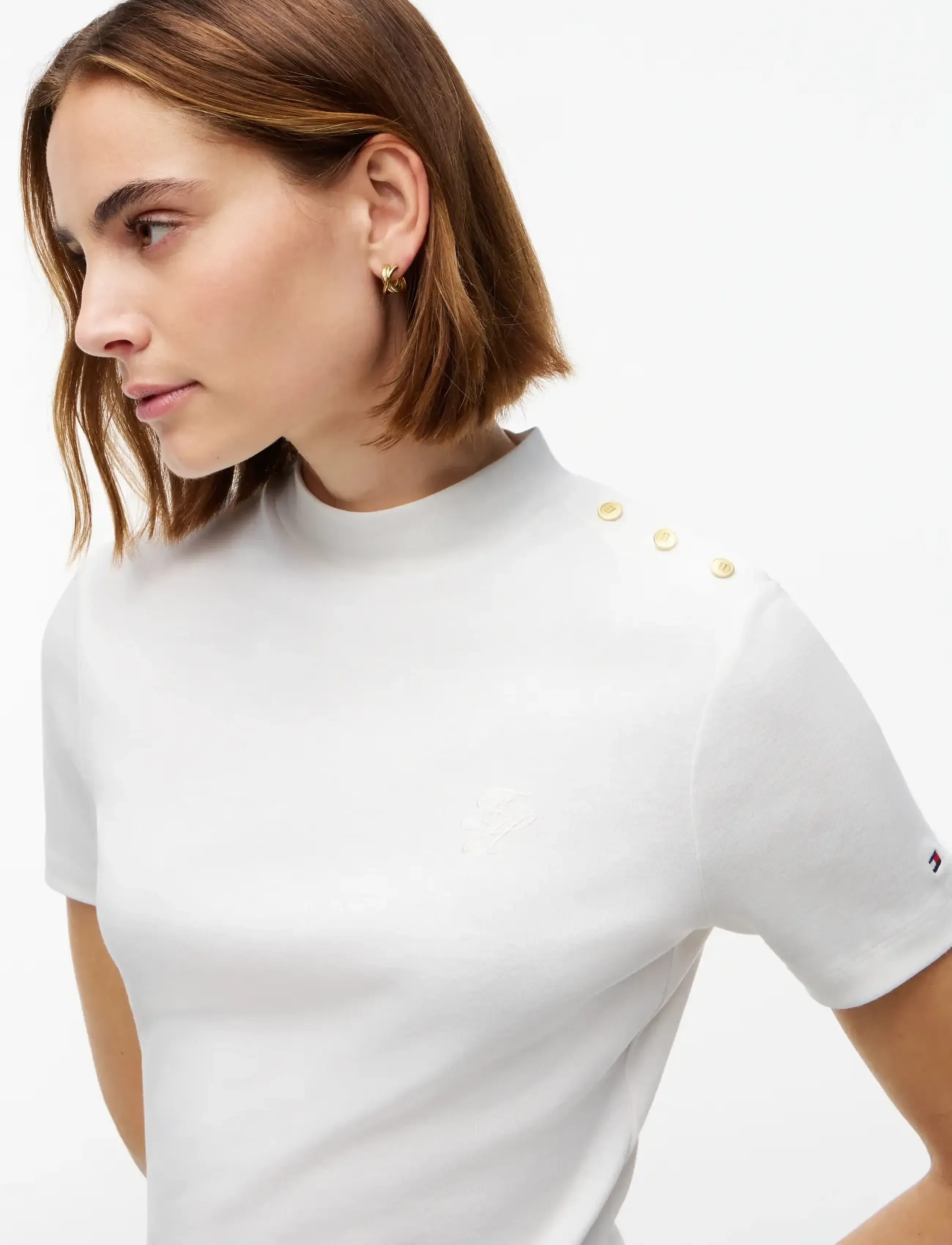 Tommy Hilfiger - SCRIPT GOLD BTTN MOCK-NK S/S TEE - t-shirts - ecru - 3