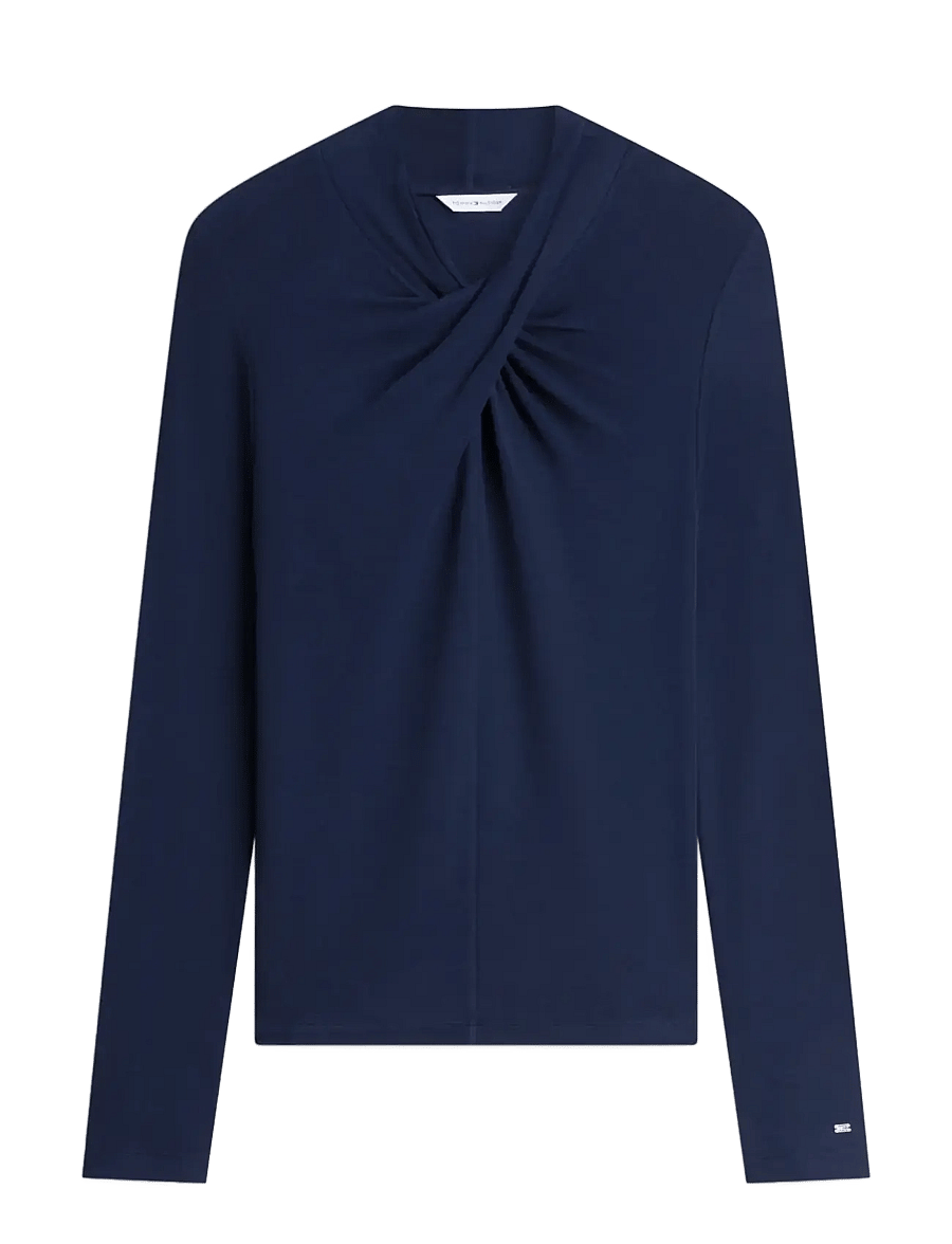 Tommy Hilfiger - WOOL MIX DRAPED HIGH-NK LS TOP - striktrøjer - dark blue - 1