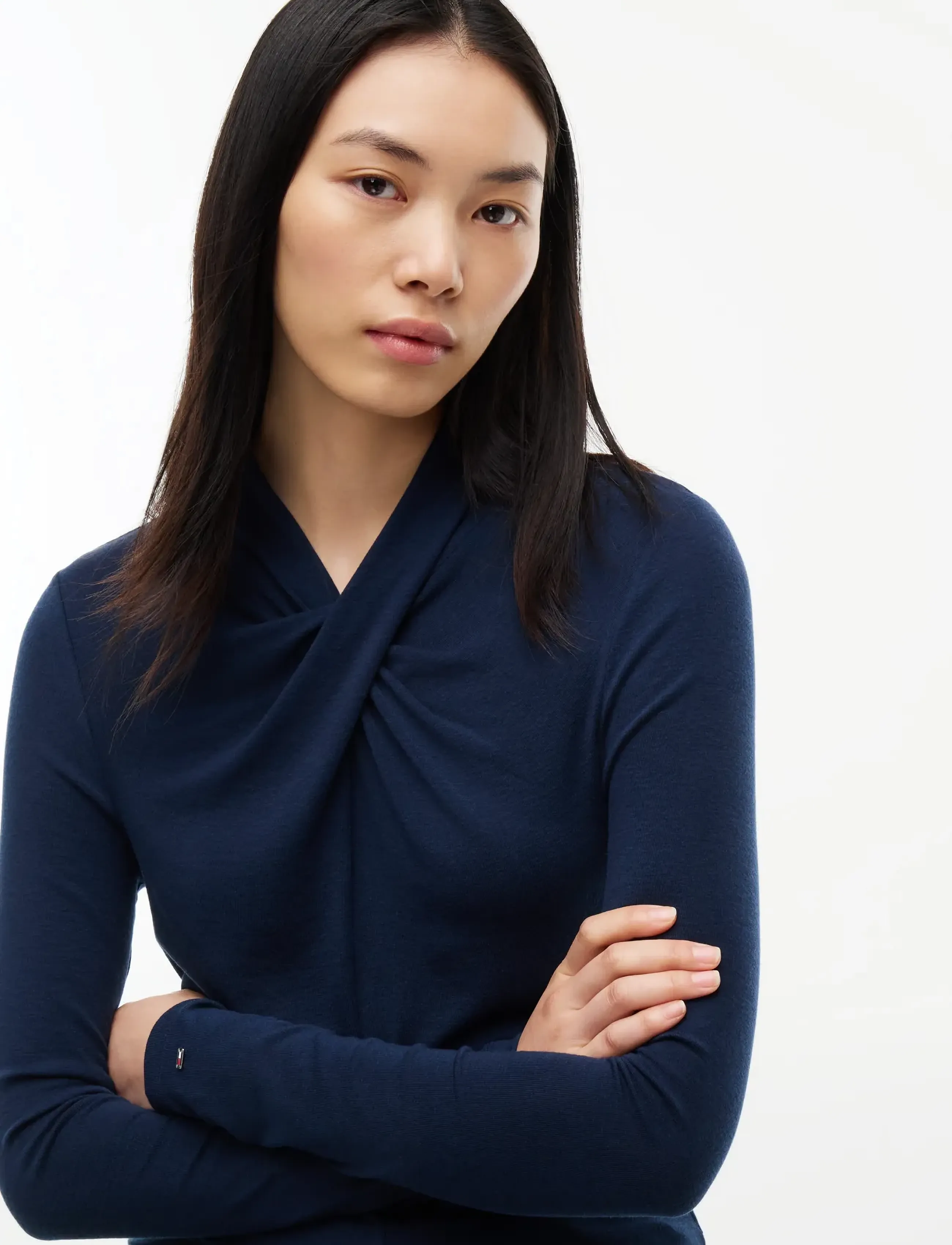 Tommy Hilfiger - WOOL MIX DRAPED HIGH-NK LS TOP - dark blue - 3
