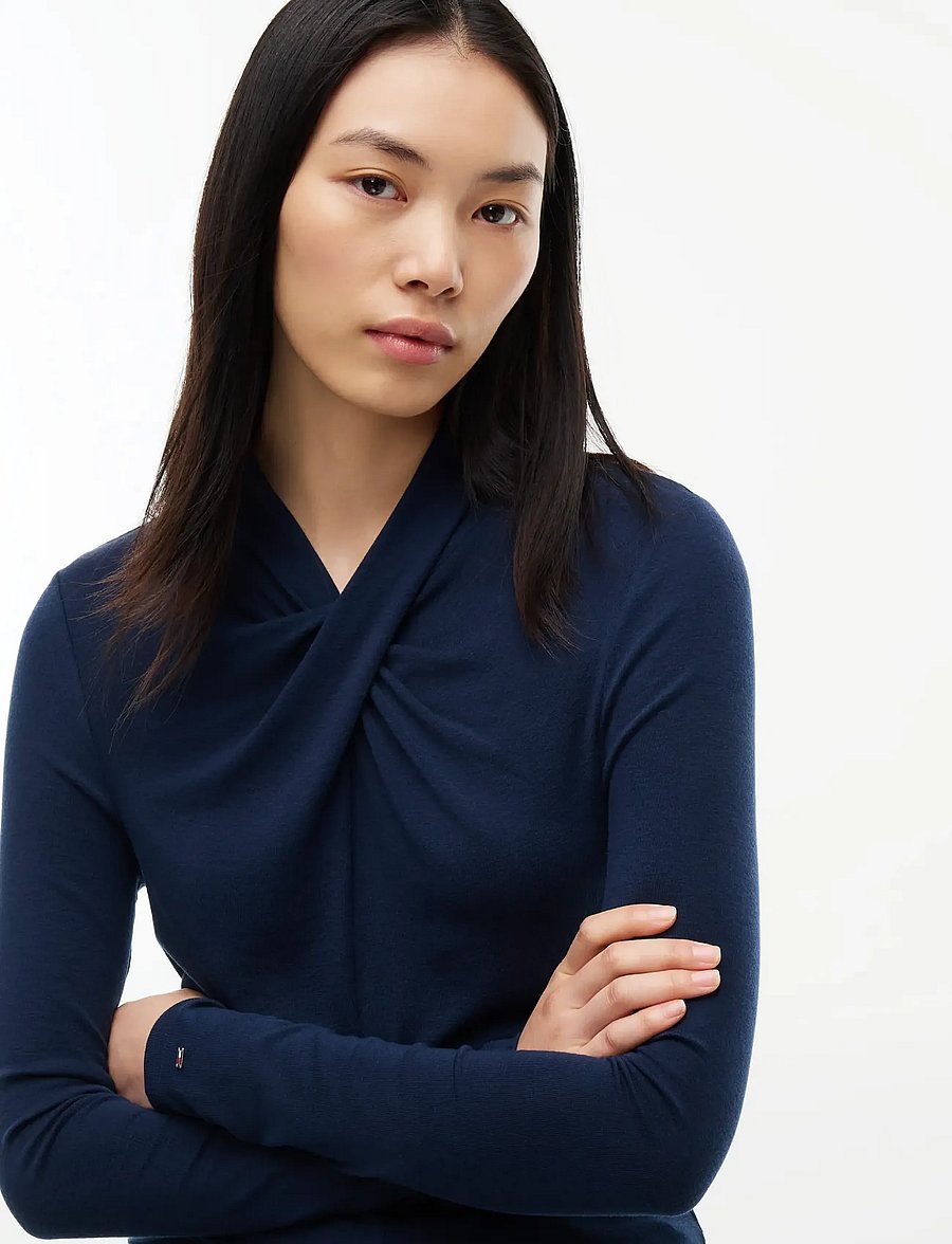 Tommy Hilfiger - WOOL MIX DRAPED HIGH-NK LS TOP - striktrøjer - dark blue - 3