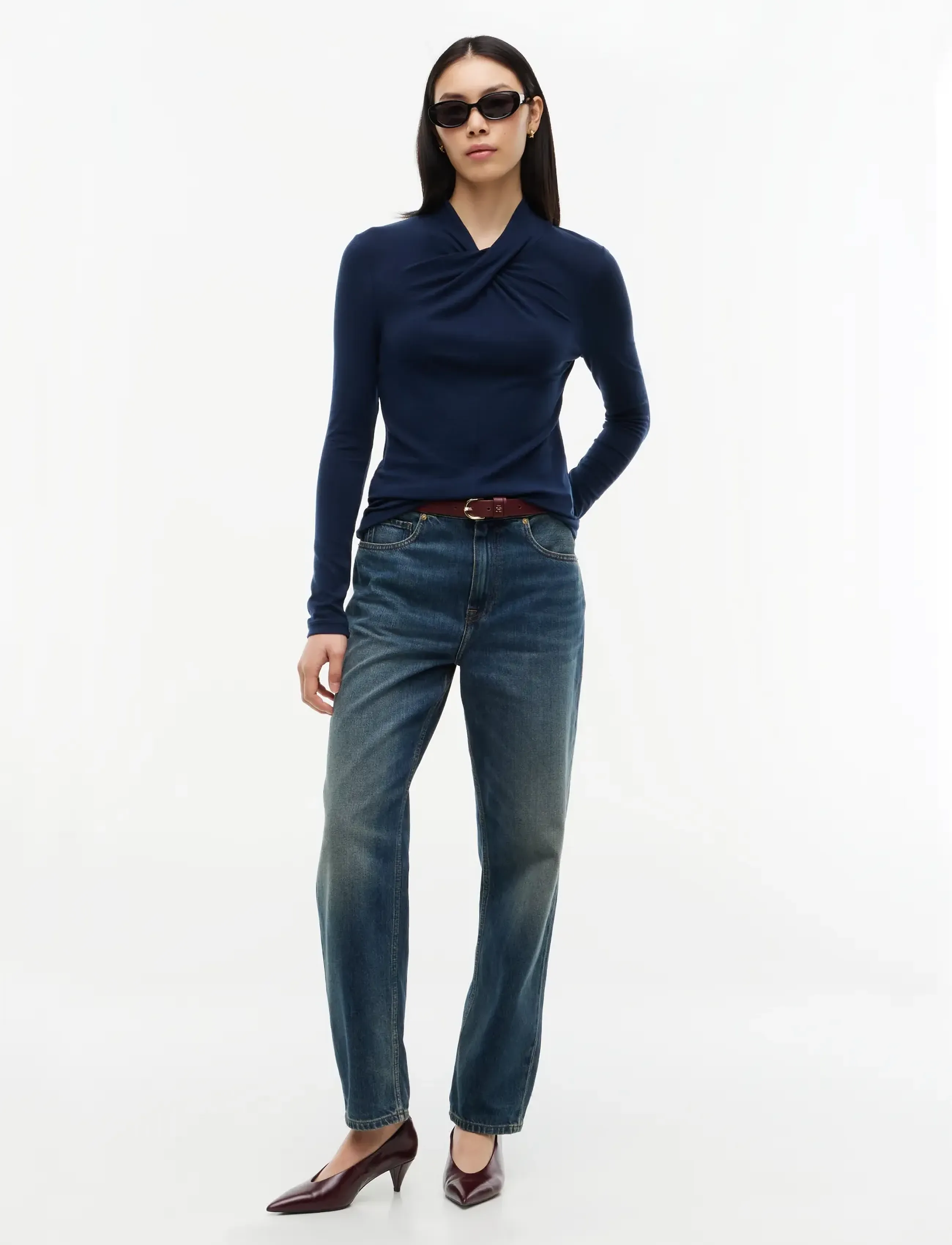 Tommy Hilfiger - WOOL MIX DRAPED HIGH-NK LS TOP - dark blue - 4