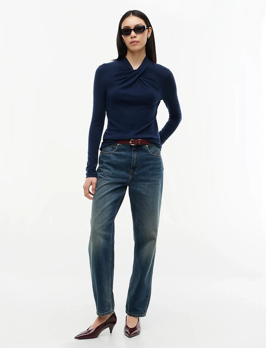 Tommy Hilfiger - WOOL MIX DRAPED HIGH-NK LS TOP - striktrøjer - dark blue - 4