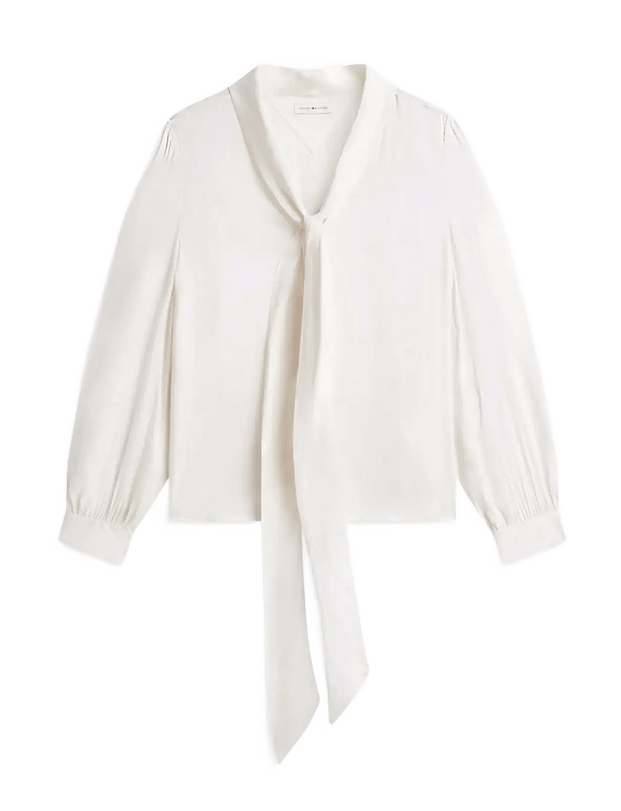 Tommy Hilfiger - JACQUARD FEMININE BOW SHIRT - langærmede bluser - ivory silk - 1