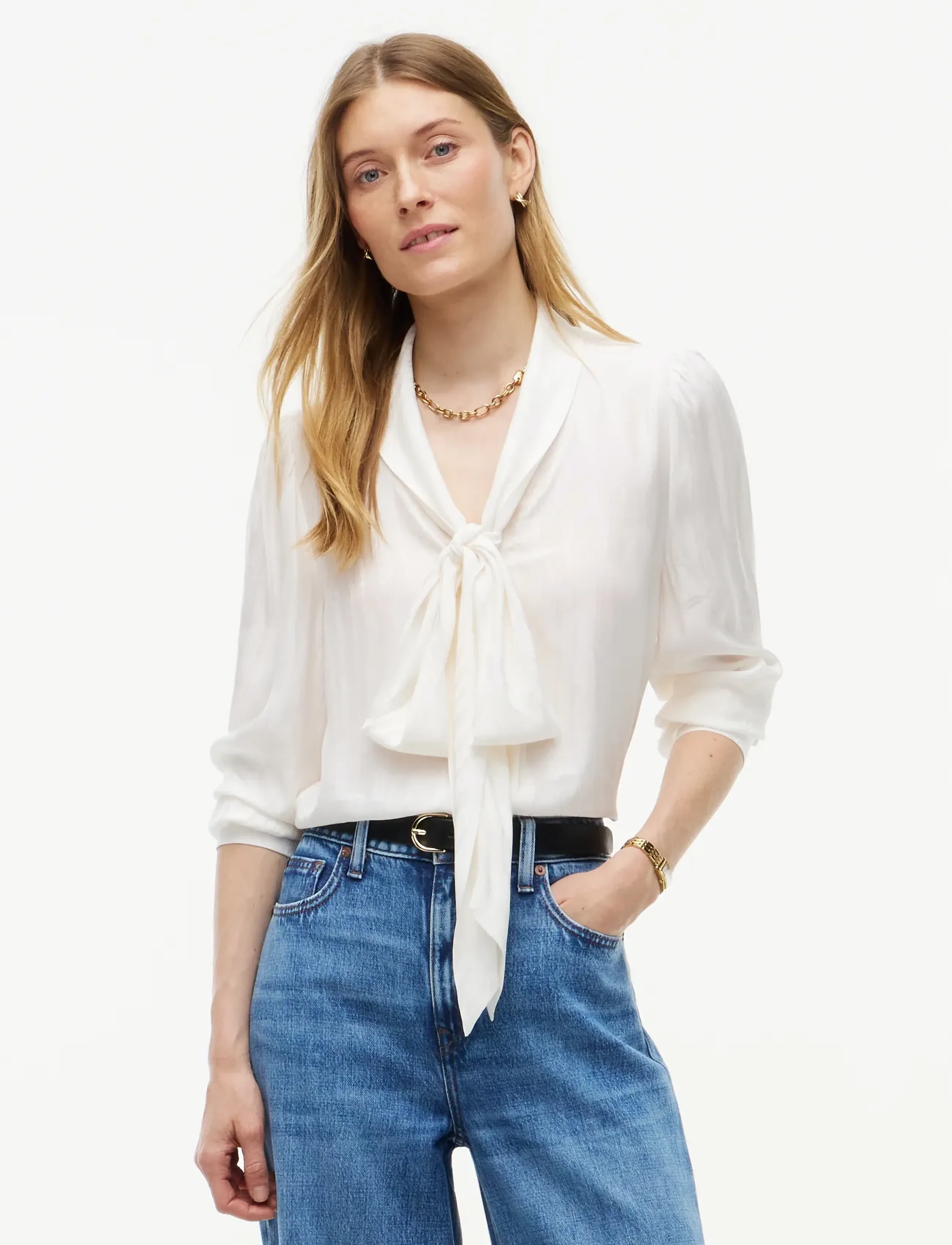 Tommy Hilfiger JACQUARD FEMININE BOW SHIRT - Langærmede bluser - IVORY SILK / cream