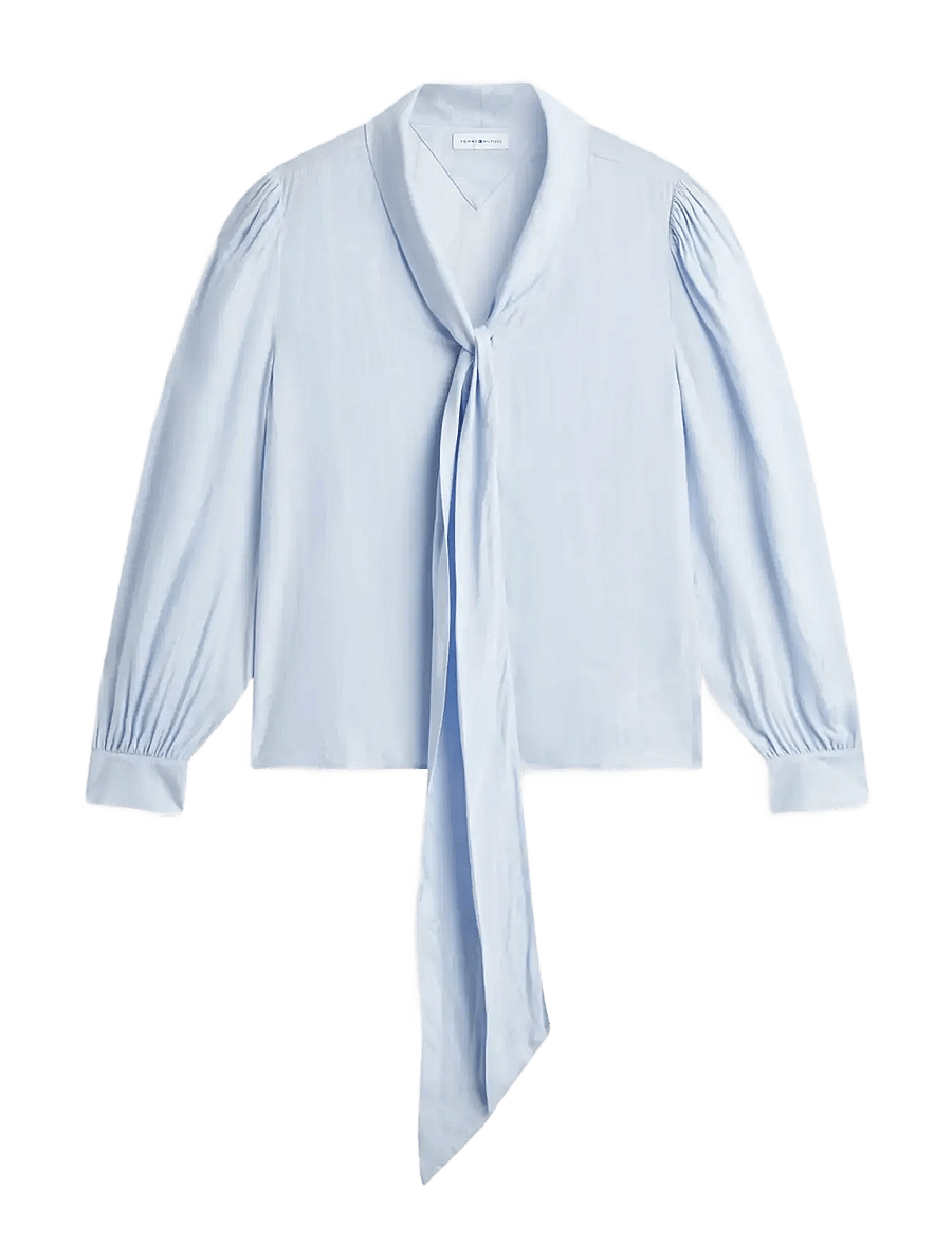 Tommy Hilfiger - JACQUARD FEMININE BOW SHIRT - langærmede bluser - sky blue - 1