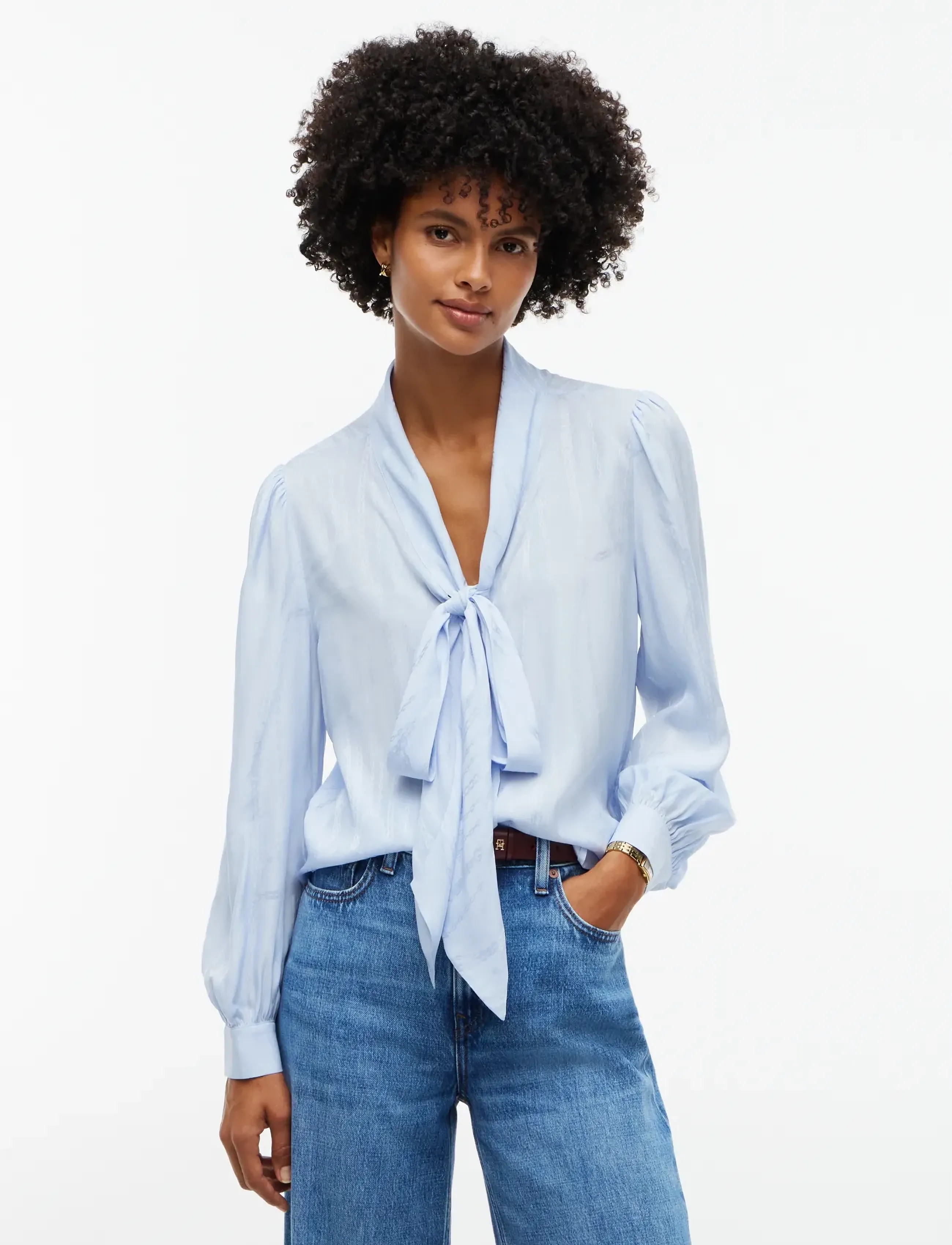 Tommy Hilfiger JACQUARD FEMININE BOW SHIRT - Langærmede bluser - SKY BLUE / blue