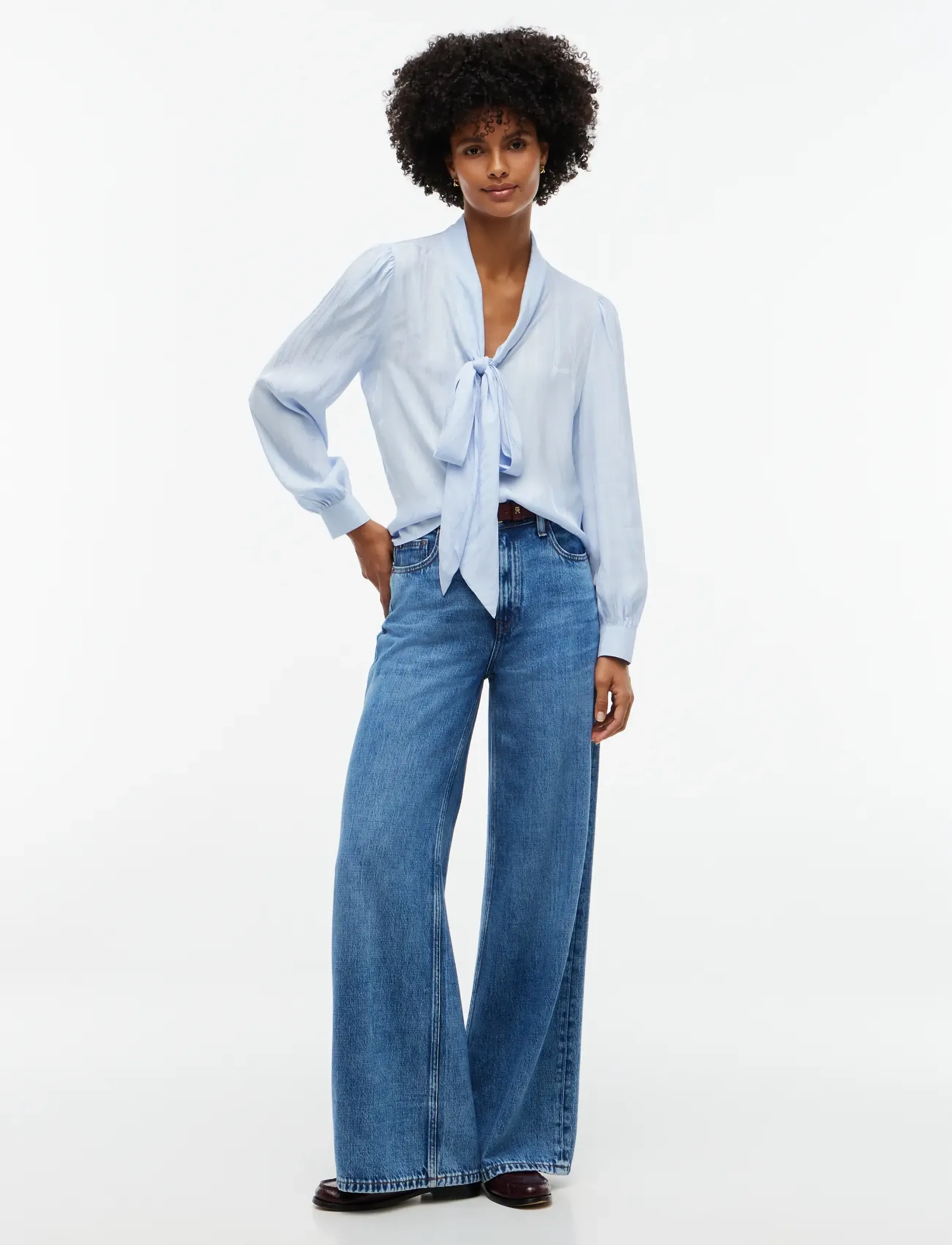 Tommy Hilfiger - JACQUARD FEMININE BOW SHIRT - langærmede bluser - sky blue - 4