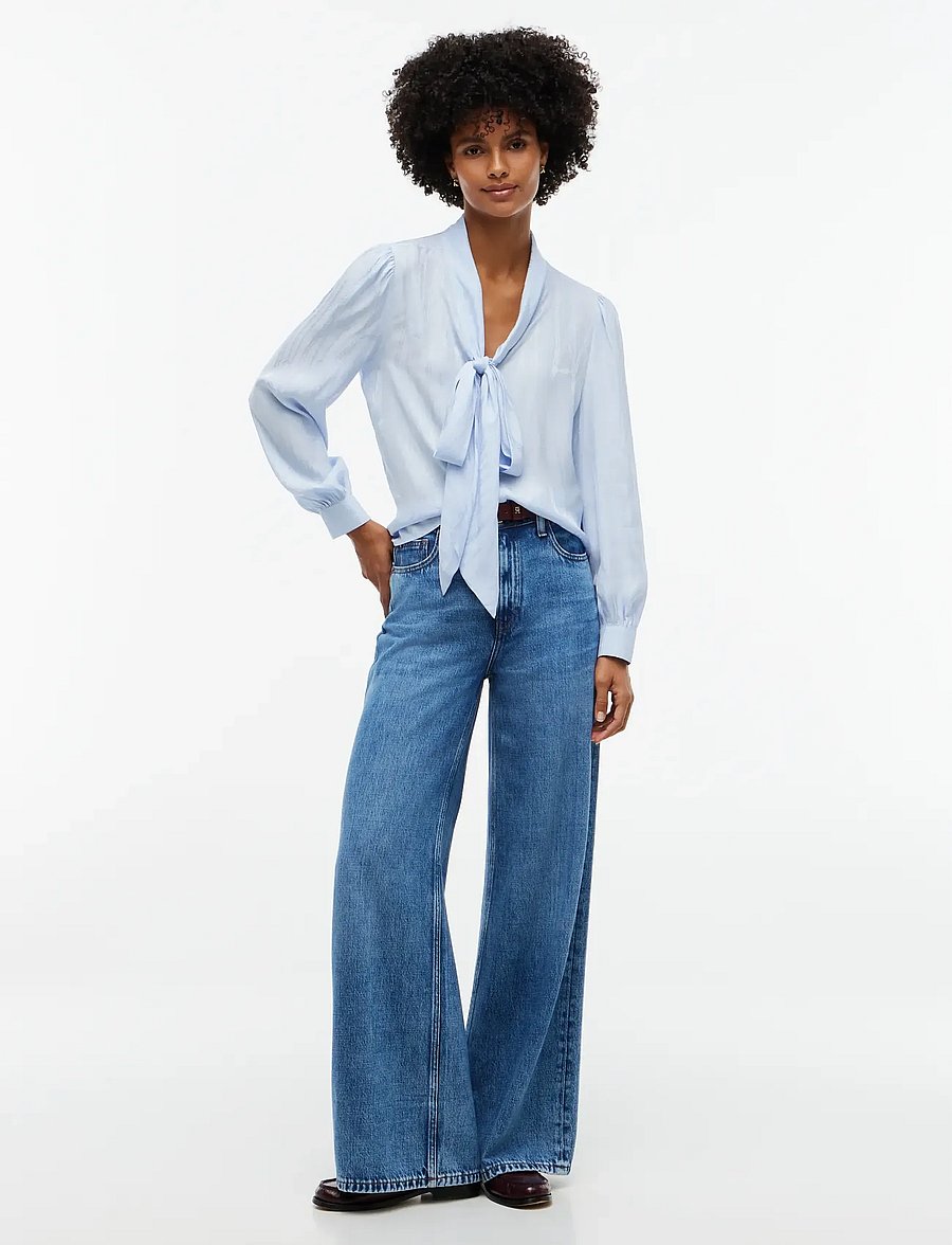 Tommy Hilfiger - JACQUARD FEMININE BOW SHIRT - langærmede bluser - sky blue - 4