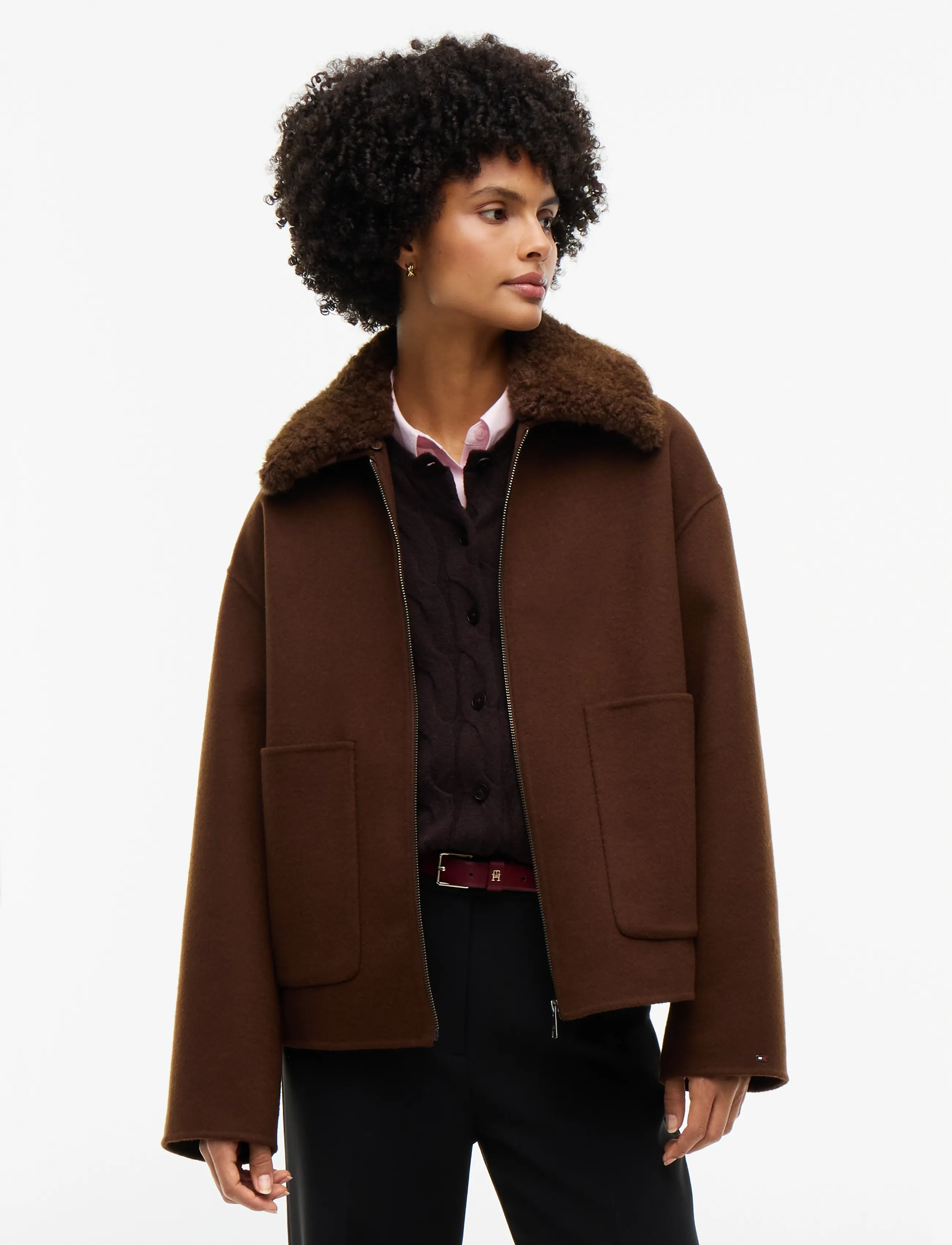 Tommy Hilfiger DF WOOL ZIP THROUGH JACKET - Jacken & Mäntel - LEGACY BROWN / brown