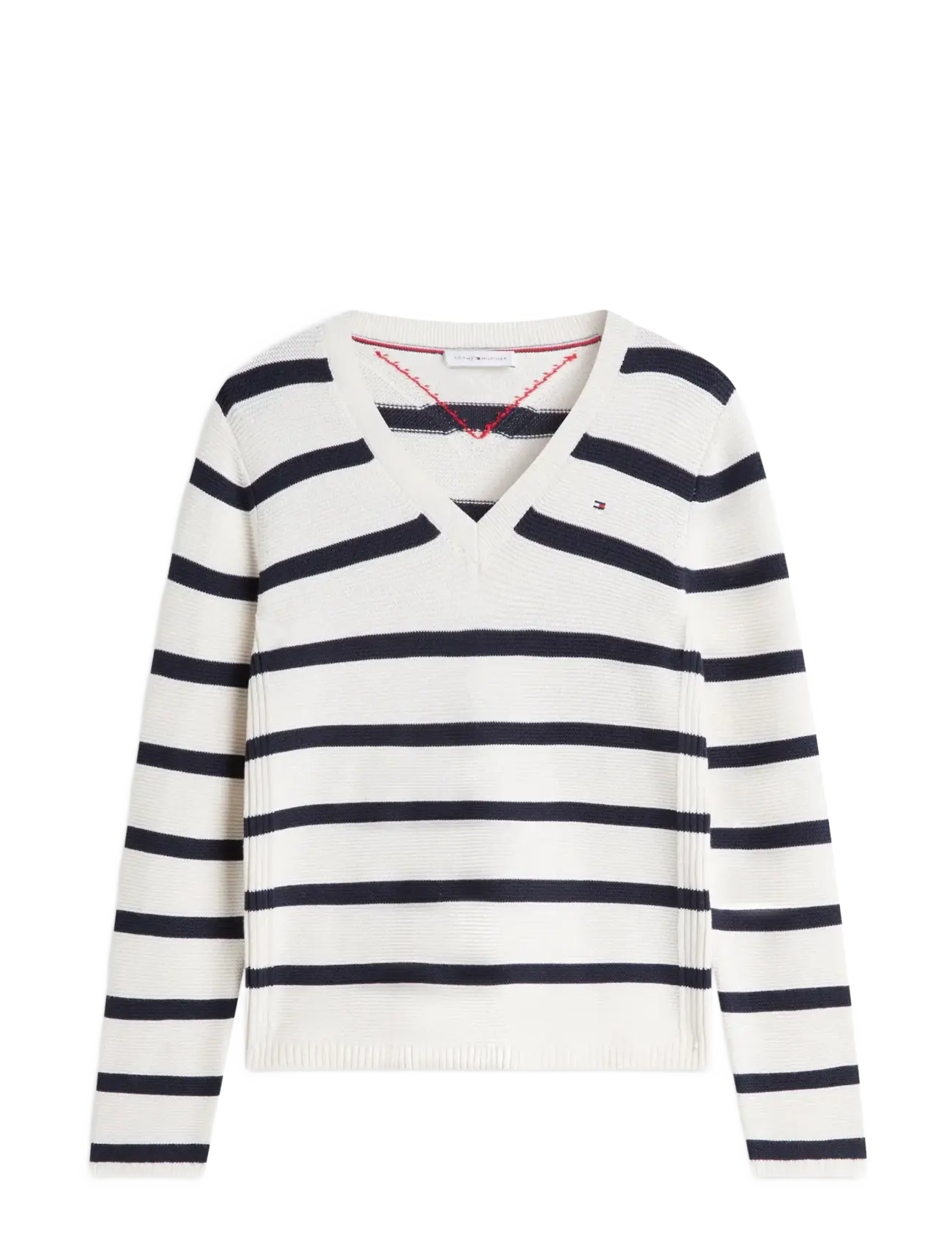 Tommy Hilfiger COTTON LINKS LINKS V-NK - Pullover - STRIPE IVORY PETAL   DARK BLUE / cream
