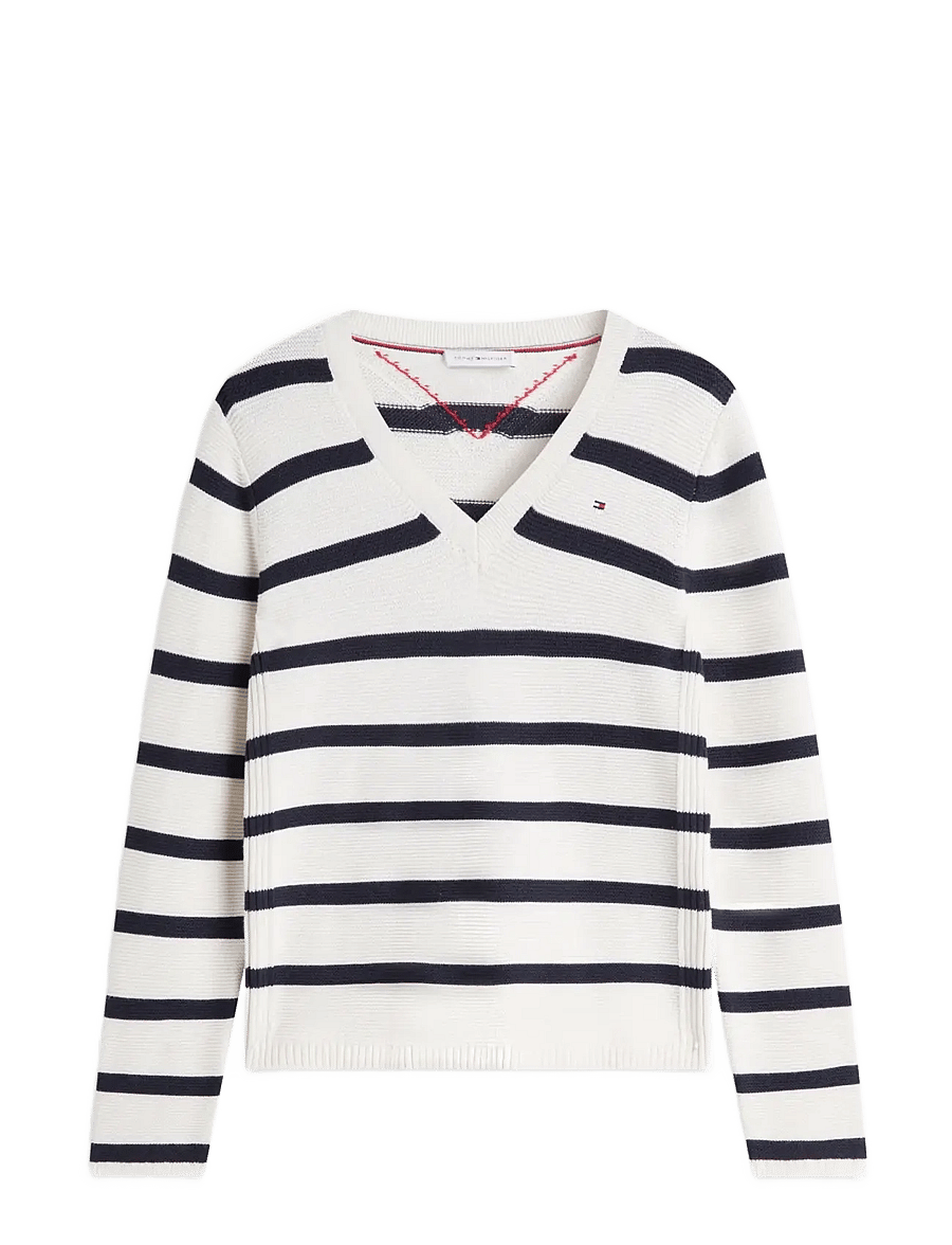 Tommy Hilfiger - COTTON LINKS LINKS V-NK - stickade tröjor - stripe ivory petal dark blue - 1