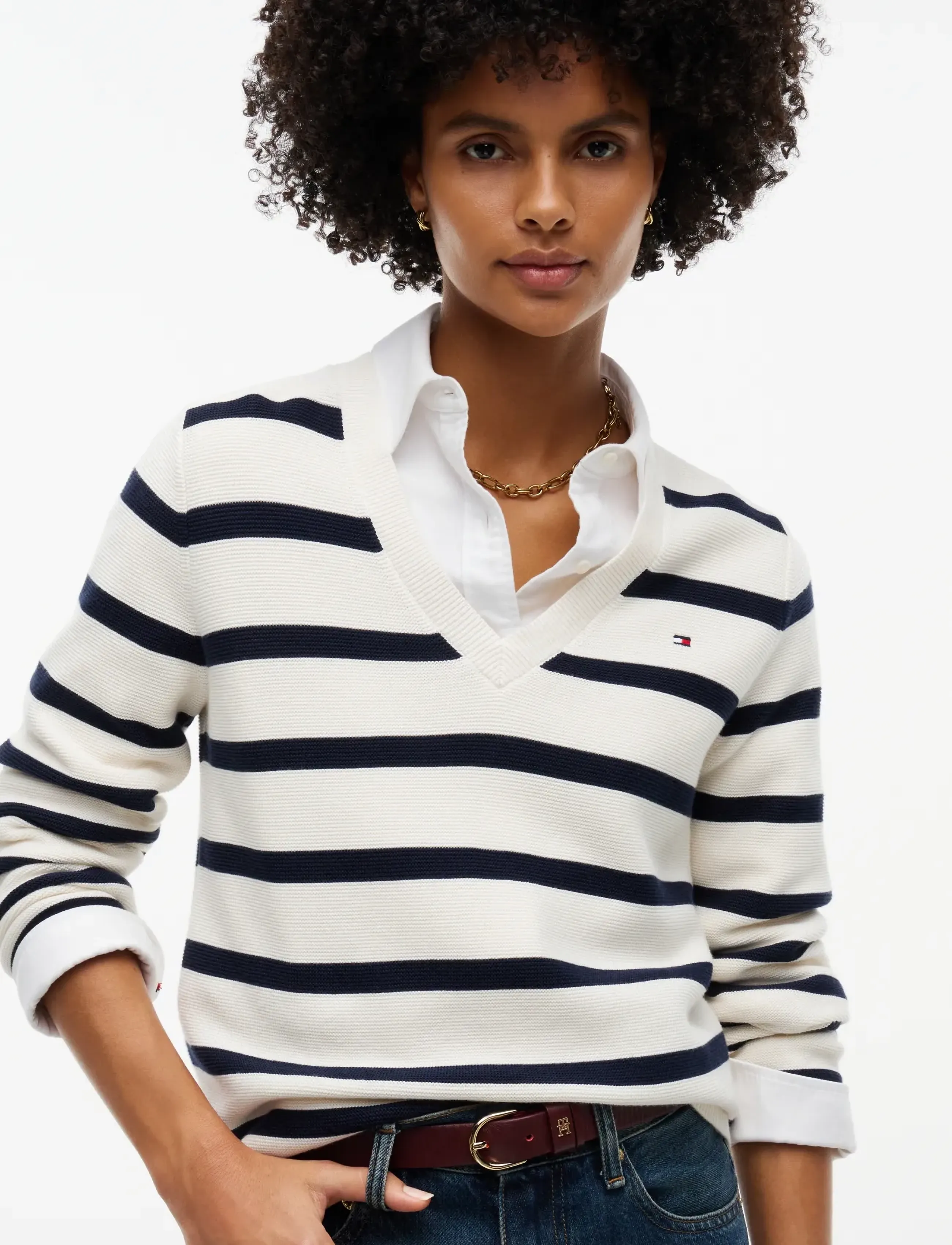 Tommy Hilfiger - COTTON LINKS LINKS V-NK - stripe ivory petal   dark blue - 3