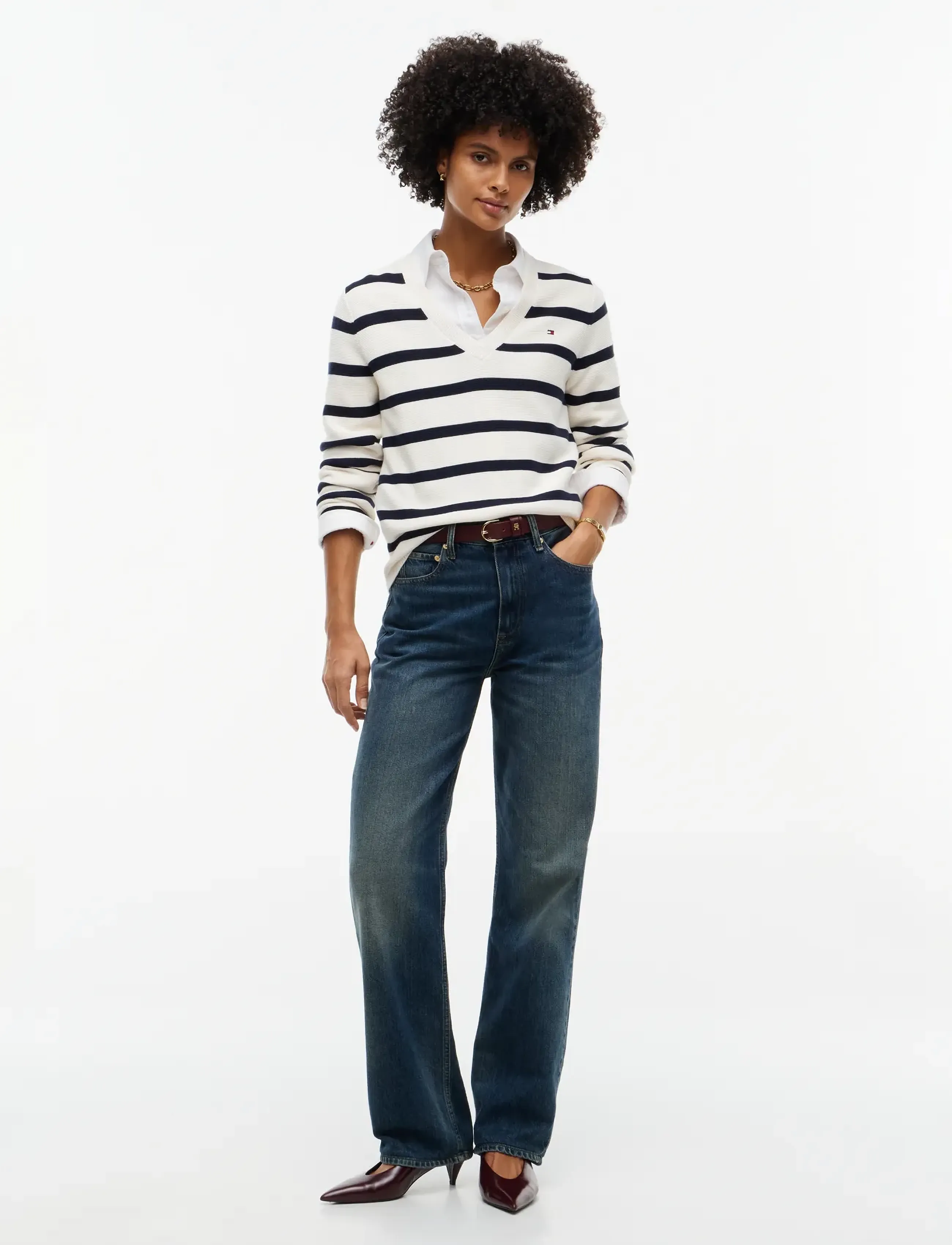 Tommy Hilfiger - COTTON LINKS LINKS V-NK - stripe ivory petal   dark blue - 4