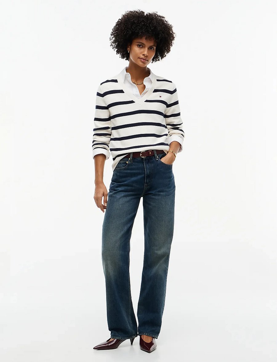 Tommy Hilfiger - COTTON LINKS LINKS V-NK - stickade tröjor - stripe ivory petal dark blue - 4