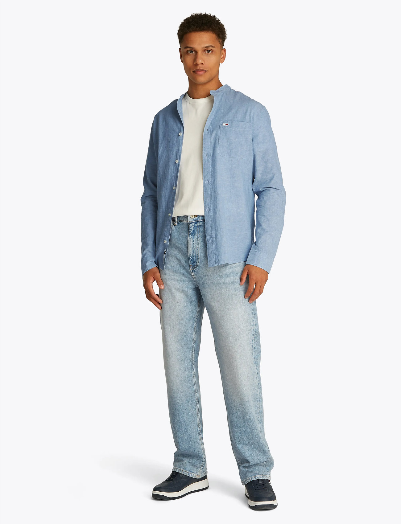 Tommy Jeans Tjm Linen Mix Band Collar Shirt - - S 1