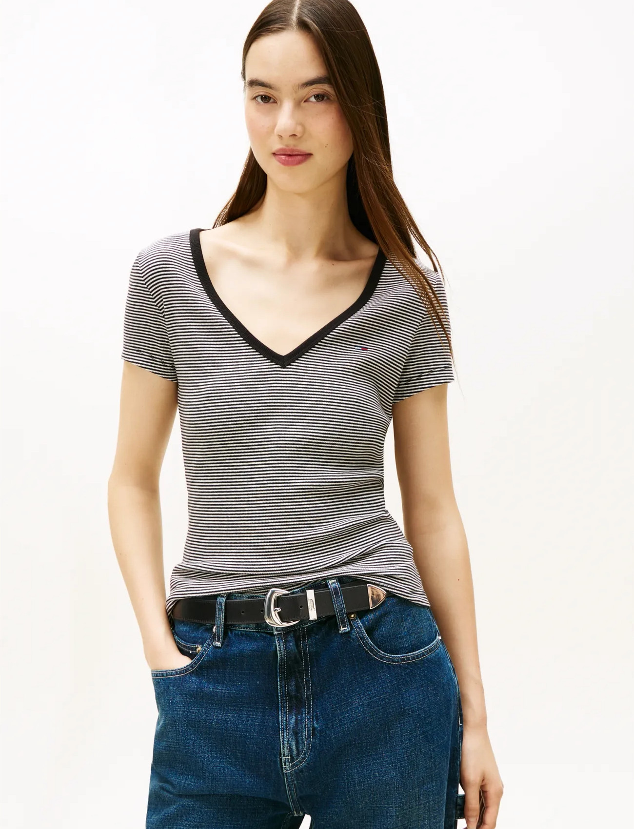 Tommy Jeans Tjw Slim Essential Rib V Ss - - XXS 1