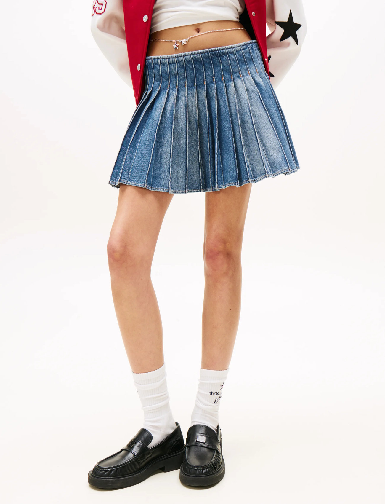Tommy Jeans Tommy Girl Pleated Denim Skirt - White - XS