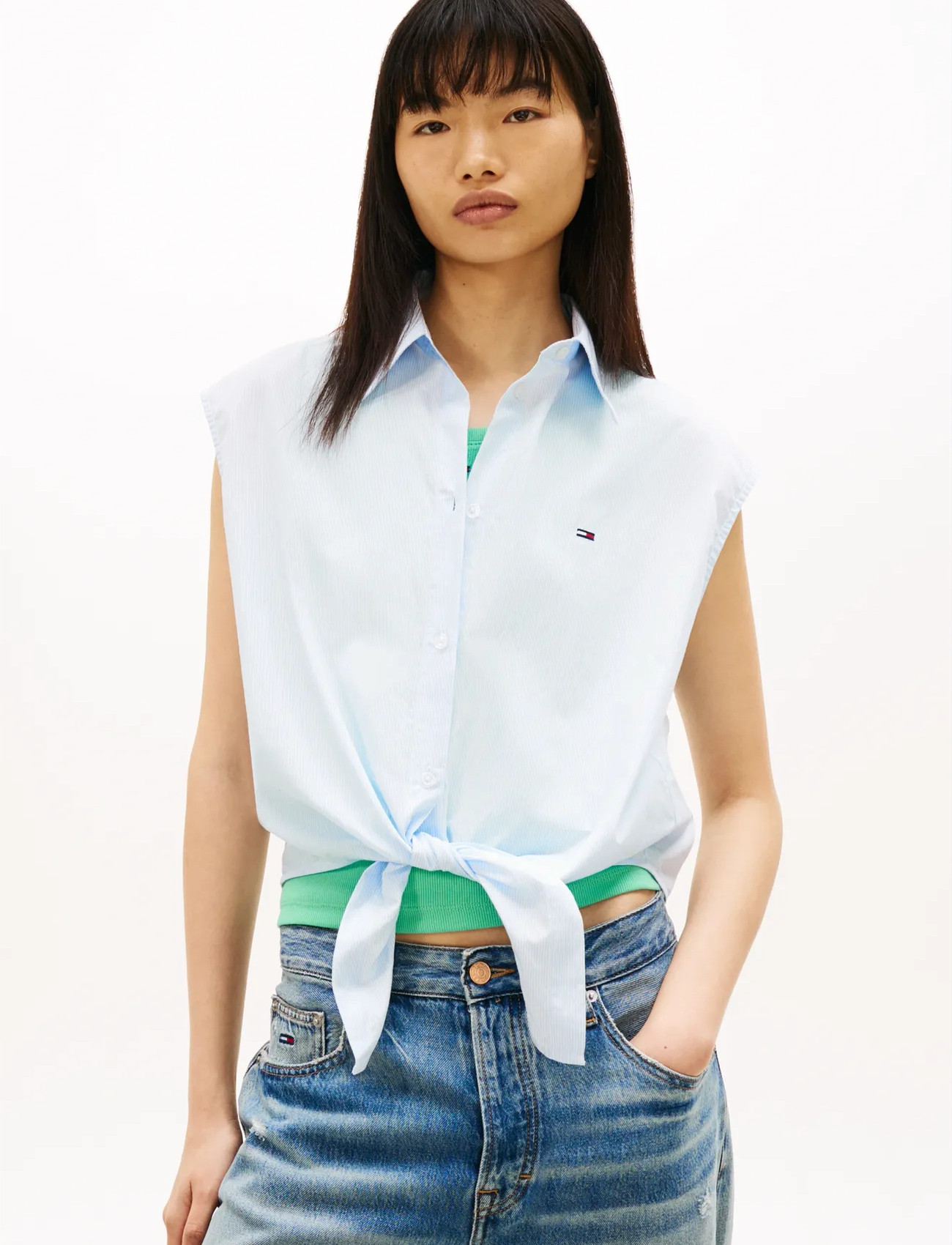 Tommy Jeans Tjw Tie Front Poplin Shirt - Blue - XS 2