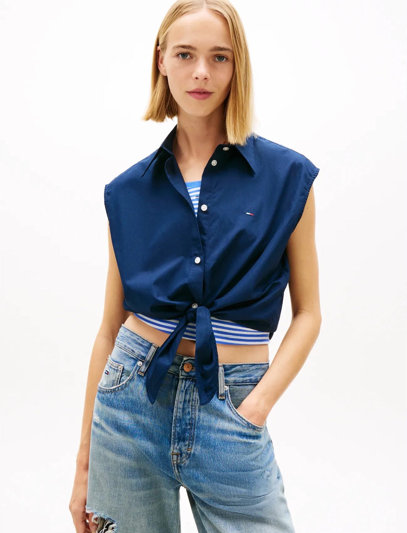 Tommy Jeans Tjw Tie Front Poplin Shirt - Blue - XS 1