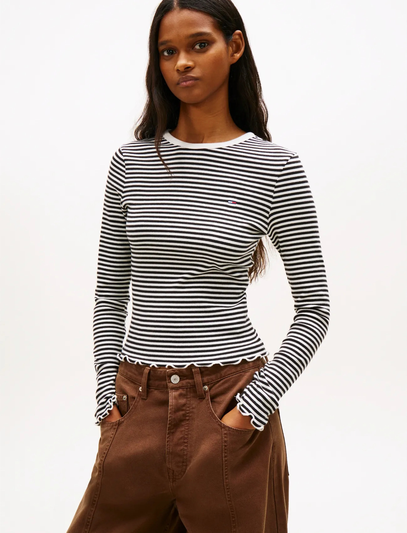 Tommy Jeans Tjw Slim Sh Lettuce Edge Rib Ls - - XS 1