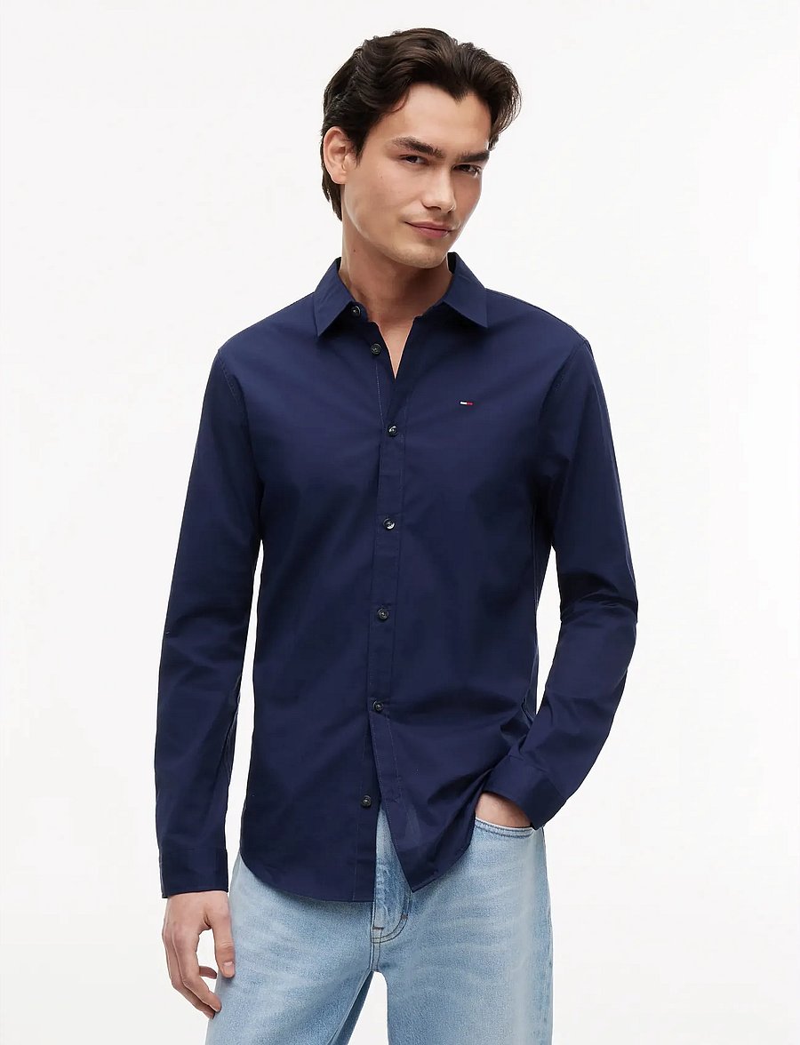 Tommy Jeans - TJM SLIM ORIGINAL STRETCH SHIRT - freizeithemden - black iris - 0