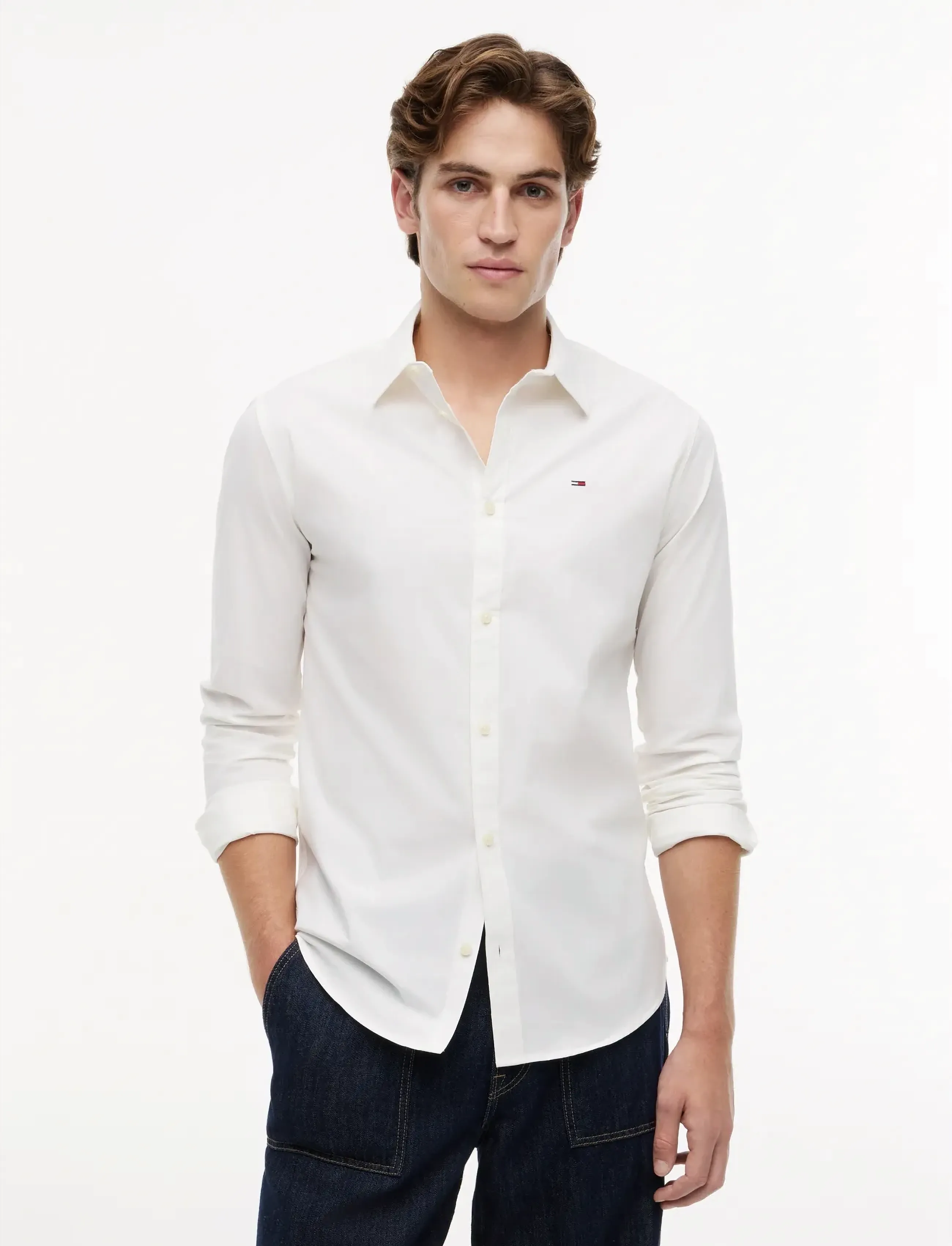 Tommy Jeans TJM SLIM ORIGINAL STRETCH SHIRT - Riided - CLASSIC WHITE / white
