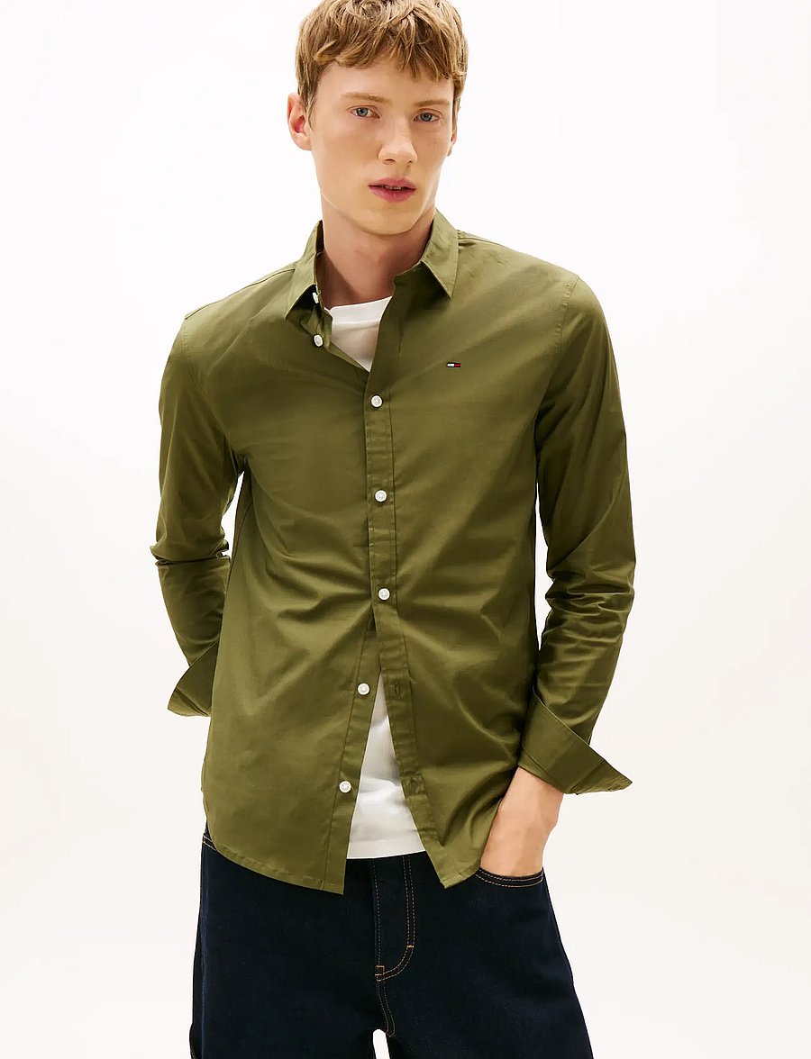 Tommy Jeans - TJM SLIM ORIGINAL STRETCH SHIRT - casual skjortor - dark greenery - 0