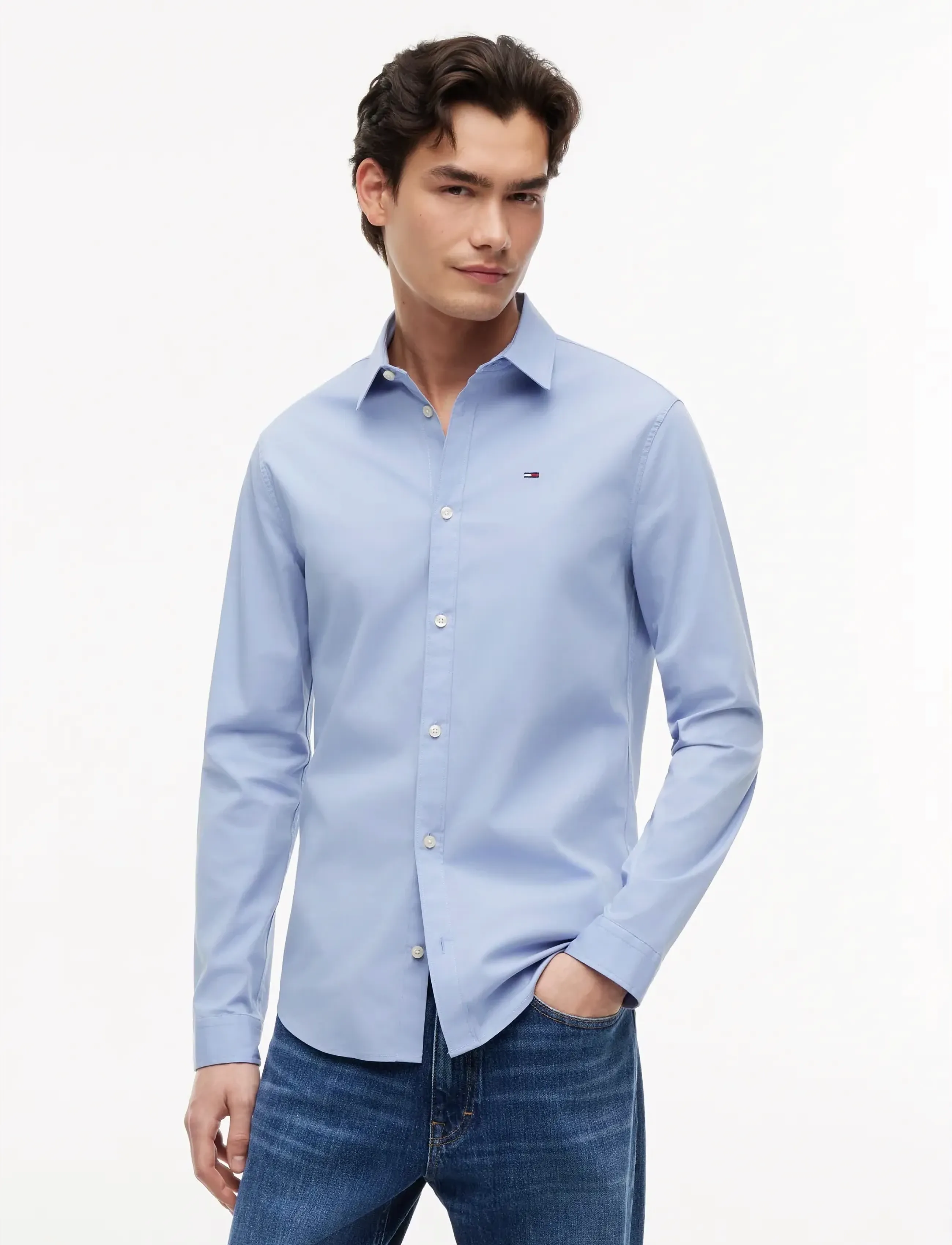 Tommy Jeans Tjm Slim Original Stretch Shirt, XS, Blue, Skjorter > Business, Herre