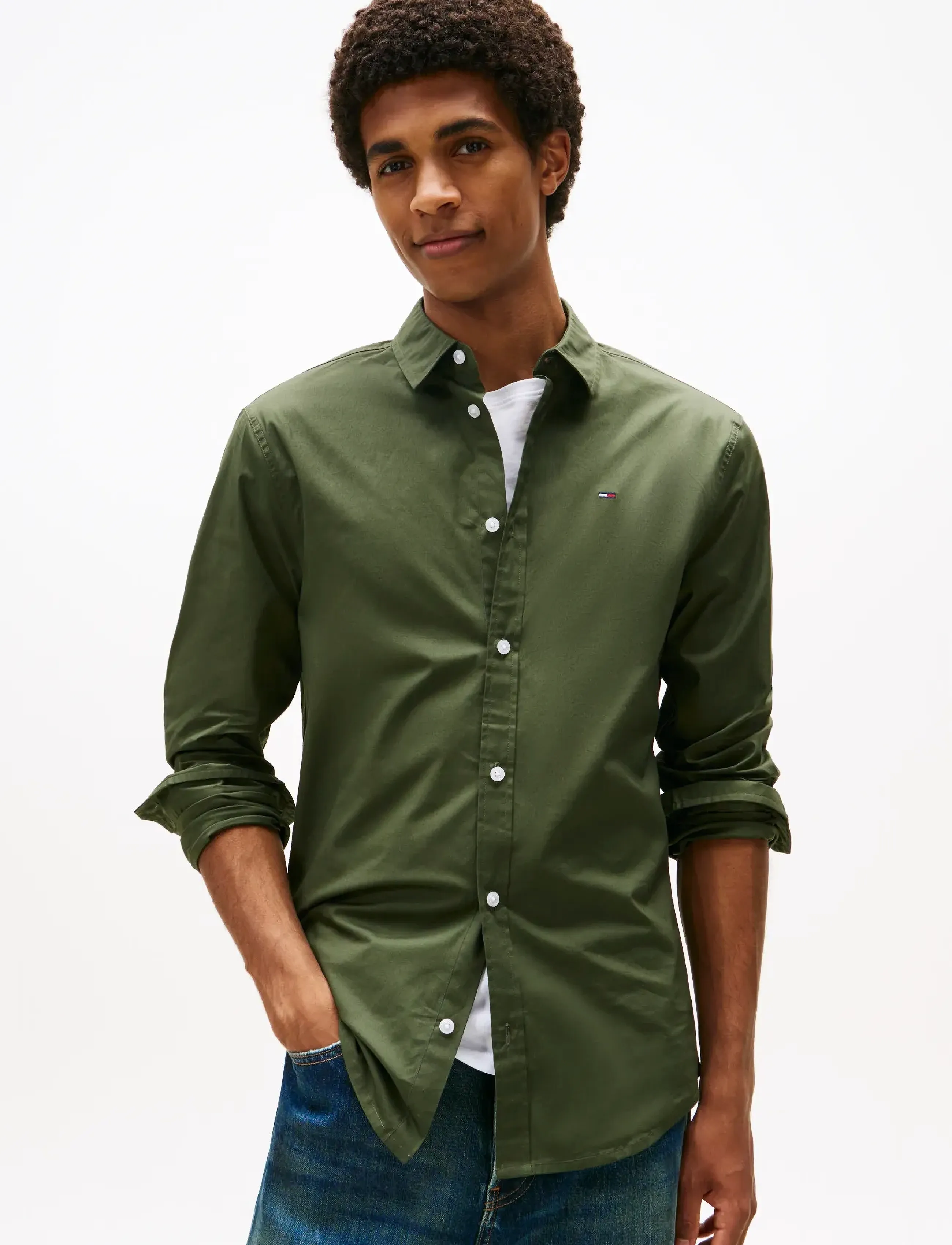 Tommy Jeans TJM ORIGINAL STRETCH SHIRT - Kläder - PEWTER GREEN / green