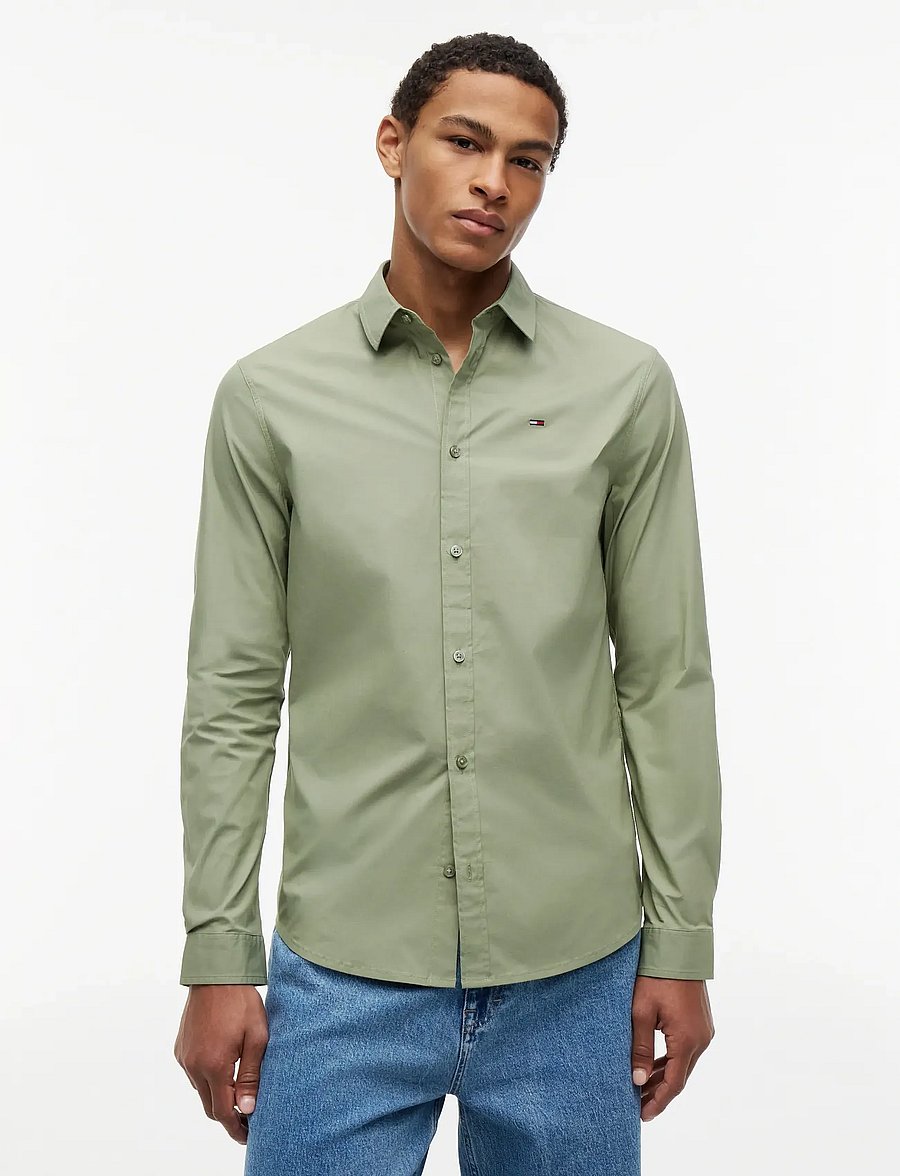 Tommy Jeans - TJM ORIGINAL STRETCH SHIRT - freizeithemden - spring olive - 0
